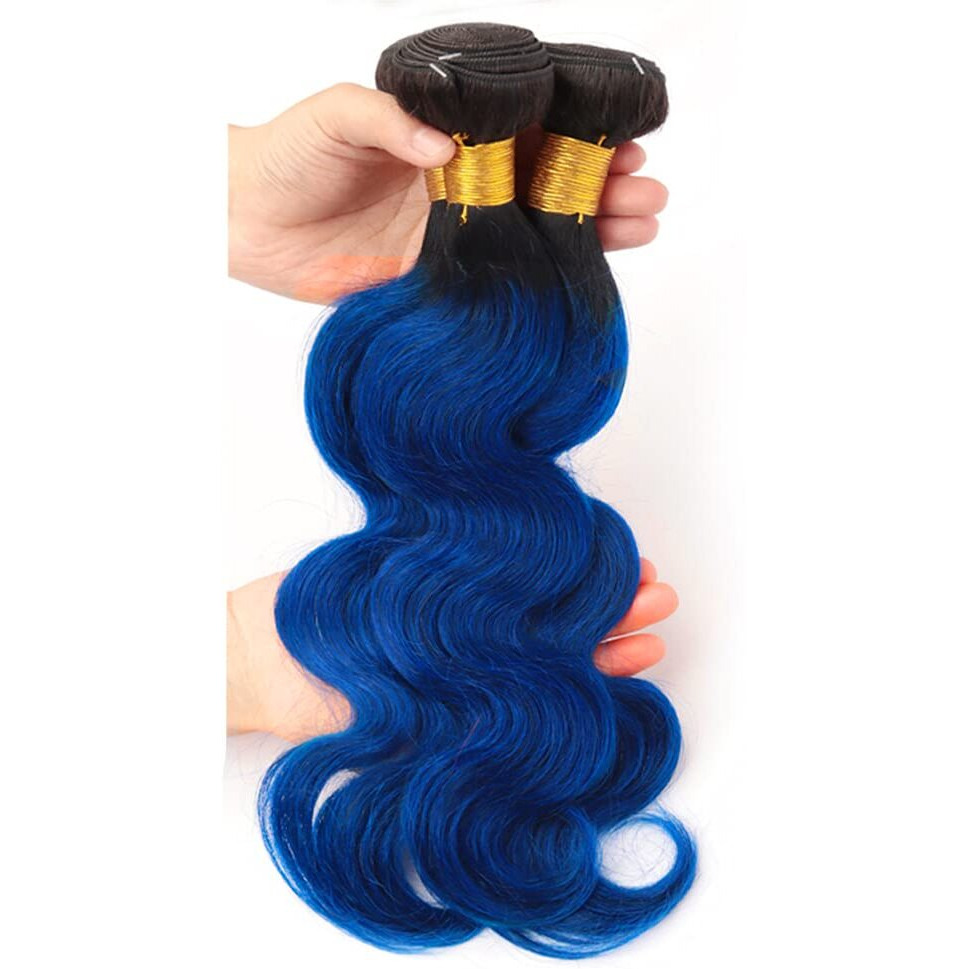 Blue Body Wave Bundles Ombre Human Hair Bundle Tow Tone Black To Blue Bundles 100% Unprocessed Virgin Hair Extensions 10 12 14 Inch
