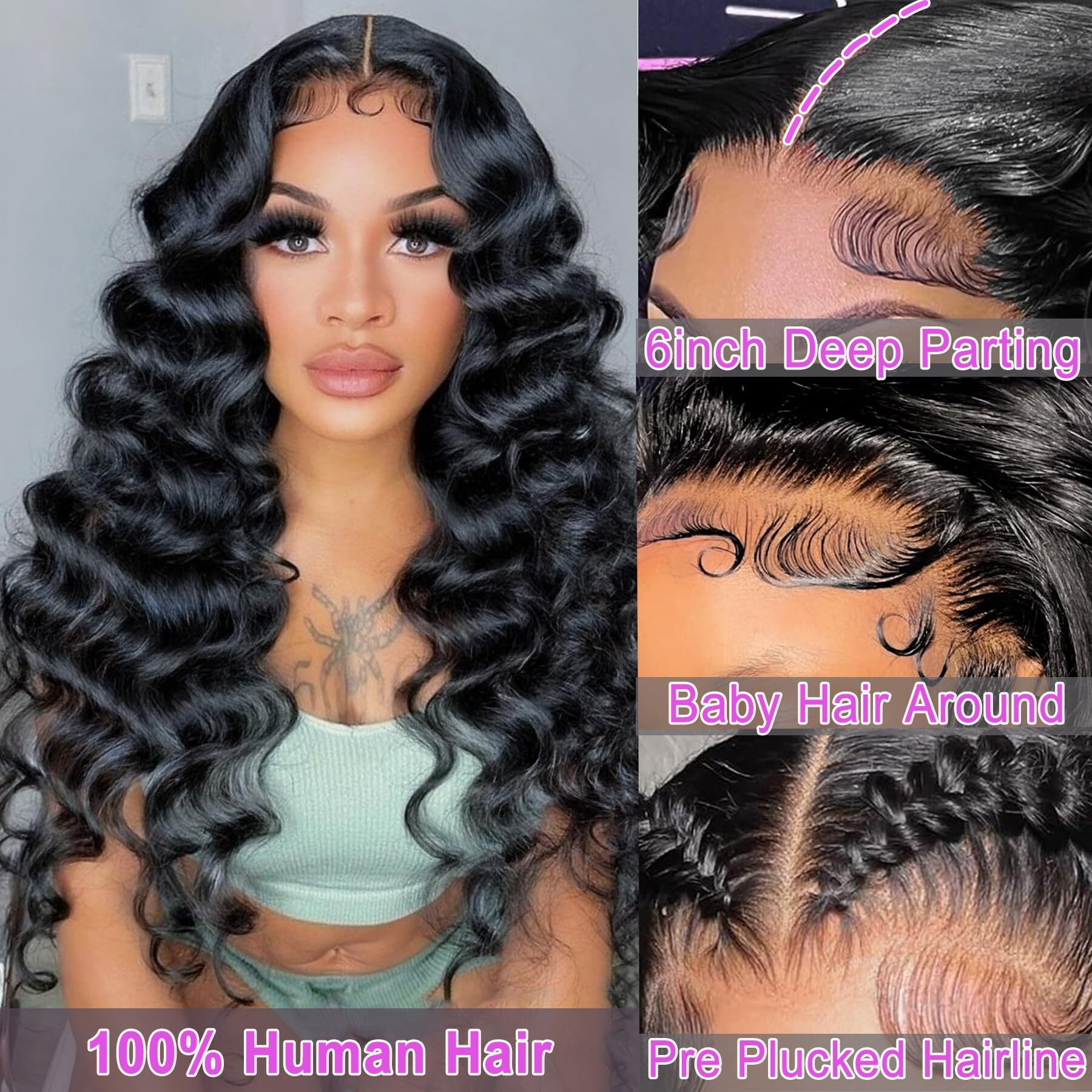 Linrkeyy 28Inch Body Wave Lace Front Wigs Human Hair 13X6 Hd Transparent Lace Frontal Wigs Body Wave Human Hair Wig Pre Plucked 200% Density Brazilian Virgin Glueless Wigs For Women Natural Black