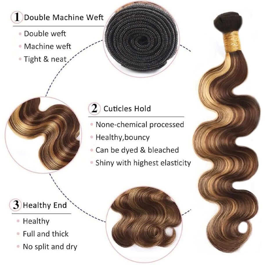 Highlight Bundles P4/27 Body Wave Bundle Honey Blonde Bundle Human Hair Brazilian Virgin Hair 3 Bundles 26 28 30 Inch Ombre Human Hair Extensions