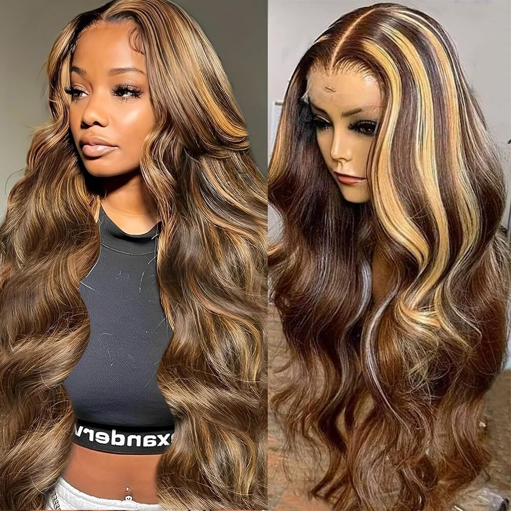 P4/27 Hd Lace Frontal Wig 13X6 Body Wave Glueless Wigs Human Hair 250% Density Highlight Ombre Full Lace Frontal Wigs Natural Hairline 100% Virgin Human Hair Lace Front Wigs For Women