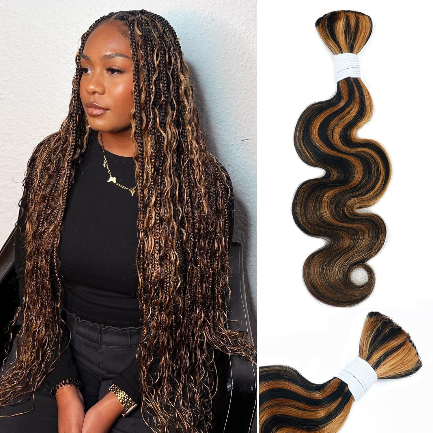 Liqusee Body Wave Curly 1B/30 Human Braiding Hair 100G One Bundle/Pack Bulk Human Hair For Braiding No Weft Human Hair Braiding Hair For Boho Braids (20 Inch, Body Wave 1B/30)