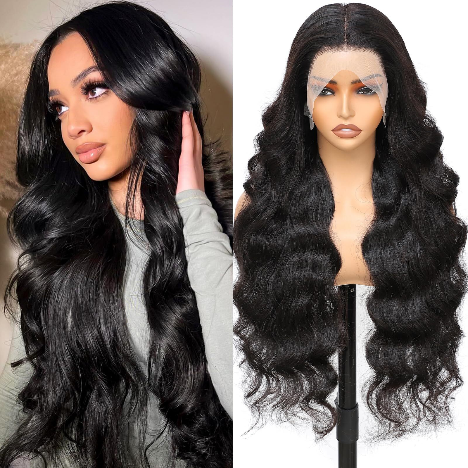 13X6 Hd Lace Front Wigs Human Hair Body Wave Human Hair Wig For Women 180% Density Brazilian Virgin Hair Pre Plucked Glueless Body Wave Wig Natural Black 26 Inch