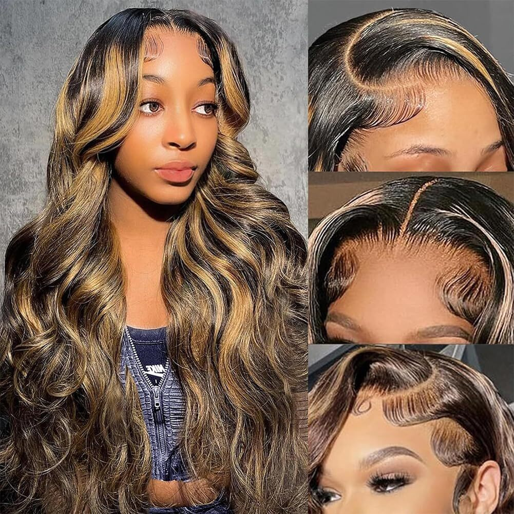 Erqq 26 Inch 1B/27 Highlight Ombre Body Wave Lace Front Wigs Human Hair 180 Density 13X6 Hd Frontal Lace Human Hair Wig Glueless Wigs For Women