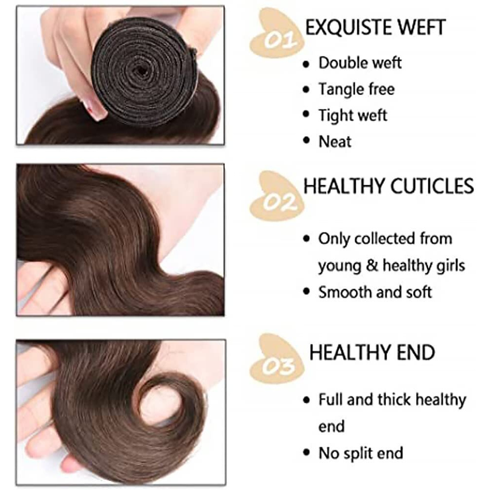 Chocolate Brown Color 4 Body Wave Human Hair Bundles Peruvian Dark Brown Body Wave Bundles Virgin Human Hair Weave 14 14 14 Inch