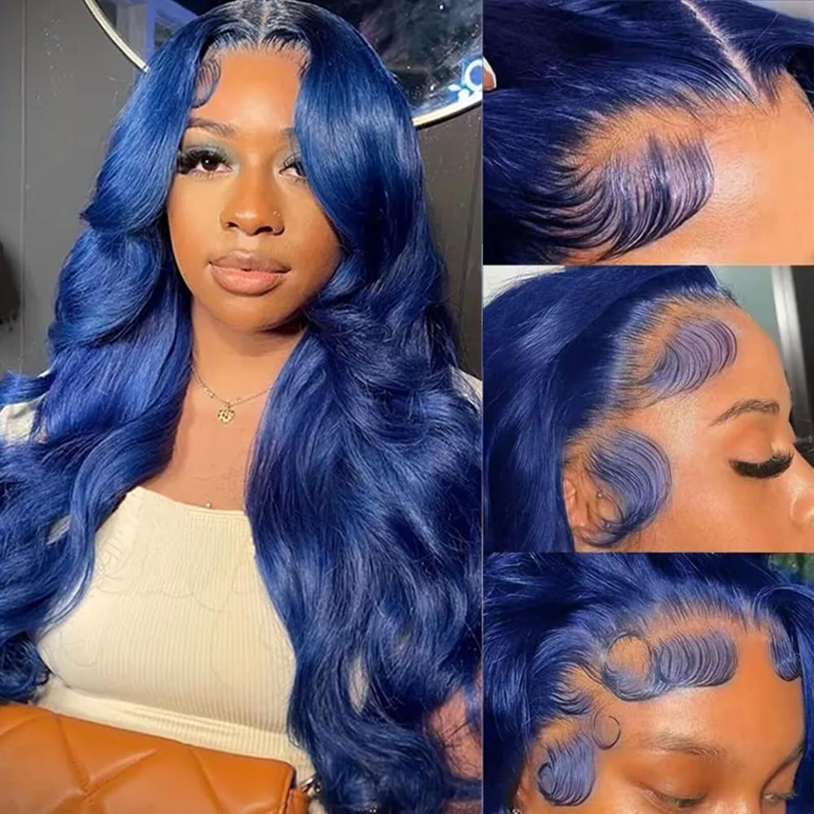 Dorashion 30 Inch Blue Lace Front Wigs Human Hair 13X4 Hd Transparent Dark Blue Body Wave Human Hair Lace Front Wigs For Women 180 Density Pre Plcked Lace Frontal Colored Wig With Baby Hair