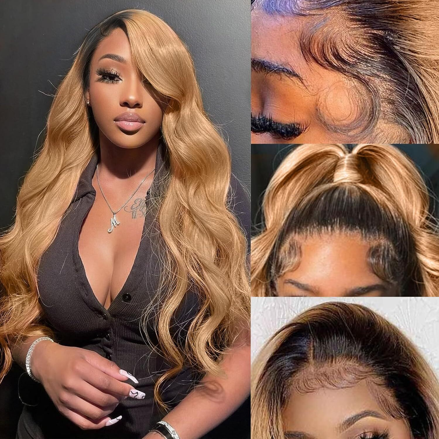 Honey Blonde Lace Front Wigs Human Hair 13X6 Ombre Hd Transparent Lace Frontal Wig Human Hairs For Women 12A Body Wave Lace Front Wigs Pre Plucked With Baby Hair