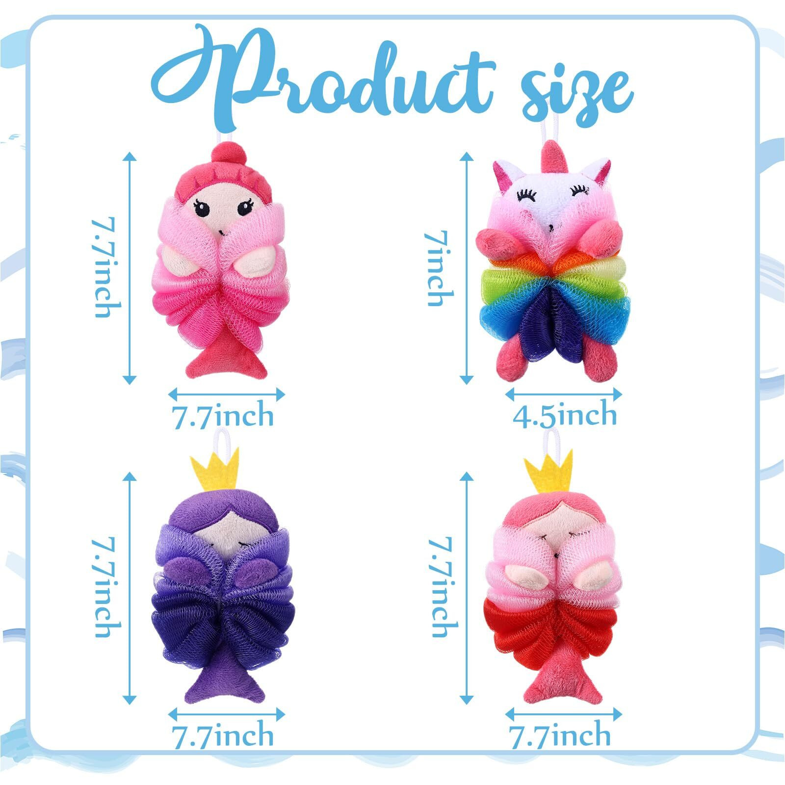 Tatuo 4 Pcs Animal Bath Loofahs Kids Body Loofah Cartoon Shower Cute Bath Sponge Pouf Body Scrubbers Mesh Sponge For Toddler Children Boys Girls Shower Baby Washing Exfoliating (Girls)
