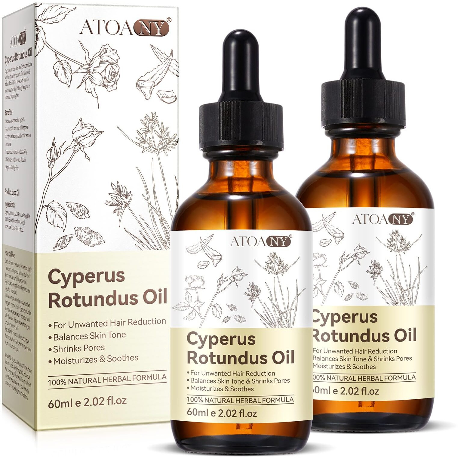 Cyperus Rotundus Oil, Natural Nut Grass Cyprus Oil For Reducing Body Hair Growth, Smooth Skin & Hairs Removal, Moisturizing & Soothing For All Skin Types, Hair Removal Solution - 2.02 Oz(2)