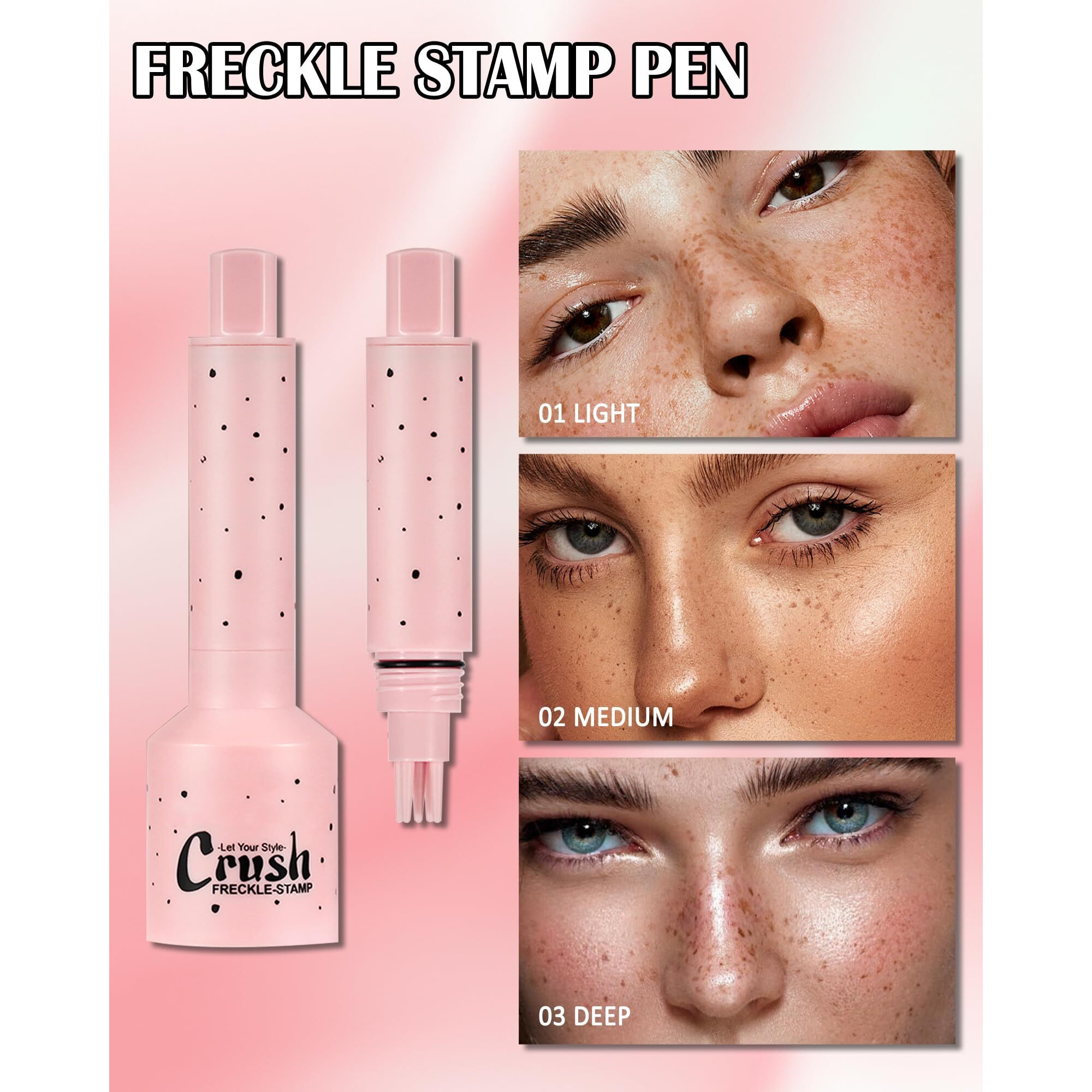 Freckle Stamp, Natural Vivid Faux Freckles Pen, Long Lasting Waterproof Quick Dry Magical Fake Freckle Stamp Pencil, Get Sun-Kissed Stars Makeup In One Press, Makeup Gift For Women Girl - 01 Light