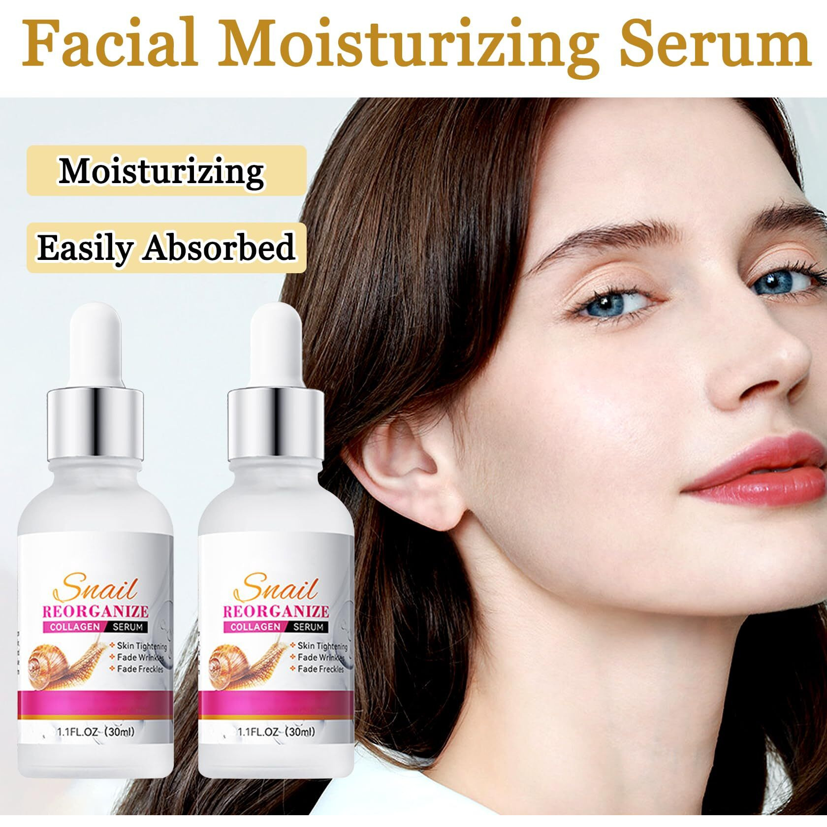 2Pcs Snail Face Serum,Moisturizing Snail Facial Essence,Deep Nourishing Facial Serum Moisturizer For Daily Skin Care,30Ml