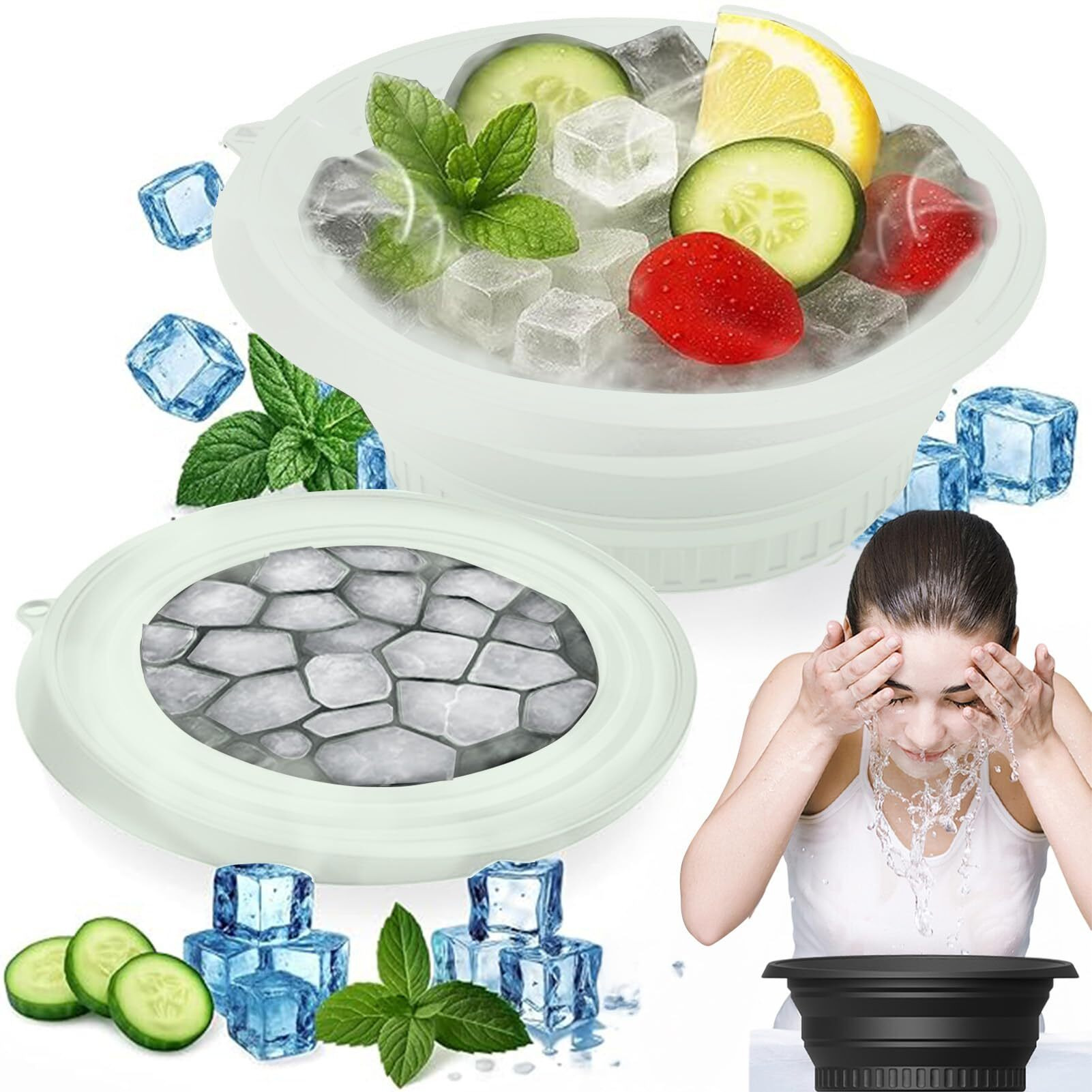 Face Ice Bath Bowl With Built-In Ice Tray, Silicone Ice Bowl Facial Folding Washbasin For Cold Plunge Therapy, Skin Tightening & Acne Relief, Reusable Ice Cubes Portable Spa Tool For Home & Travel