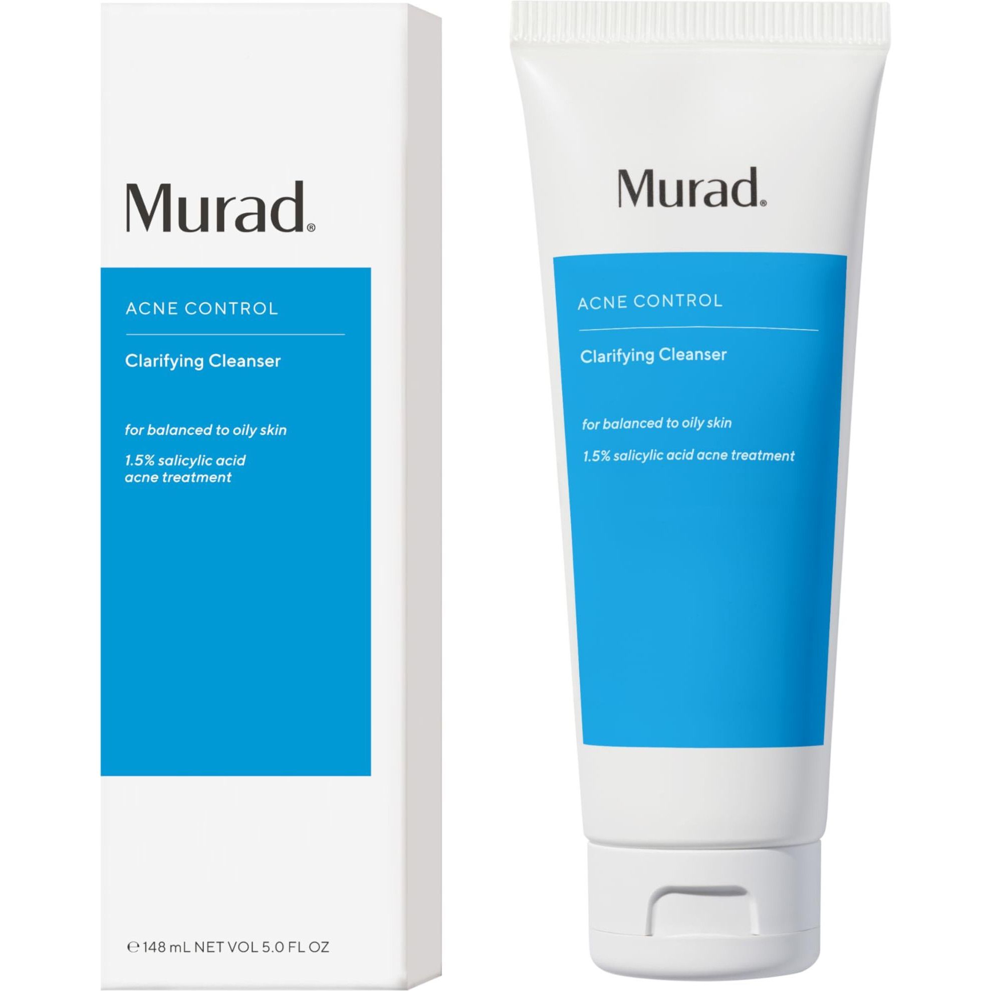 Murad Acne Control Clarifying Cleanser - Salicylic Acid & Green Tea Formula For Acne, Deep Pore Cleansing, Oil Control & Breakout Prevention For Clear, Balanced, Healthy-Looking Skin - 5 Fl Oz