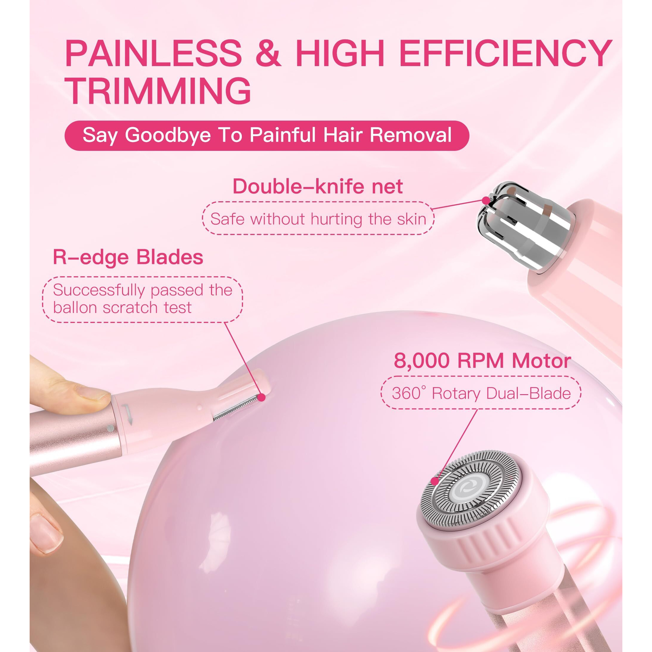 Nose Hair Trimmer For Women 3In1 Facial Hair Removal Trimmers- Rechargeable, Waterproof, Portable With Travel Bag- Trims Nose, Ear, Eyebrow, Peach-Fuzz, Lips, Chin Face Hair Remover Ft2003 (Pink)