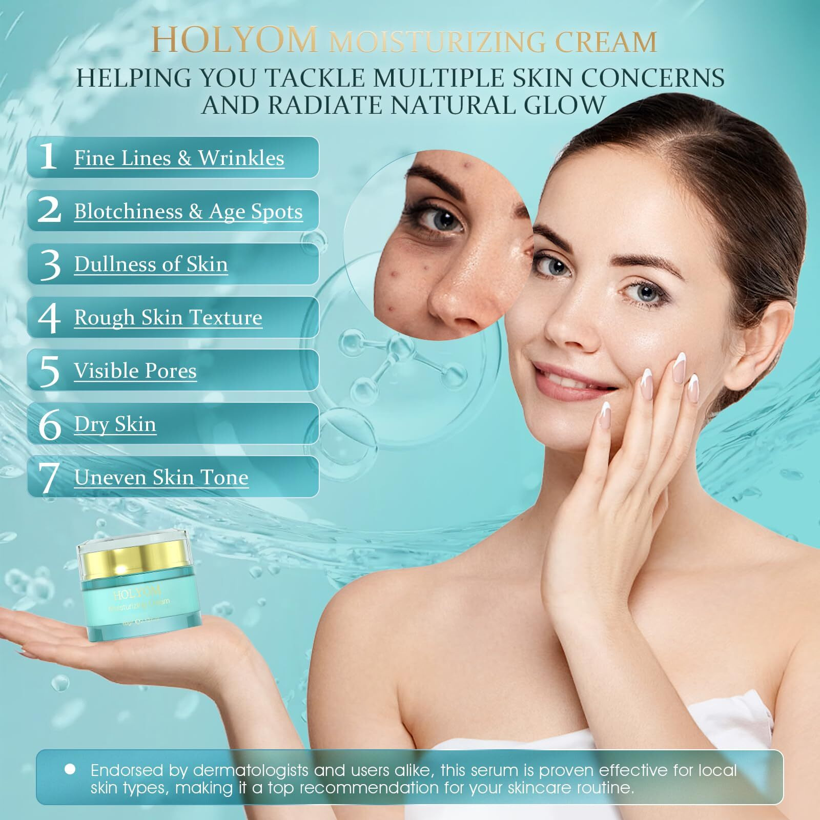 Holyom Anti-Aging Face Moisturizer - Hydrate Natural Formula For Wrinkles & Fine Lines Hydrating Moisturizing Daily Facial Moisturizing Cream Repair, 2.12 Fl Oz(Green)