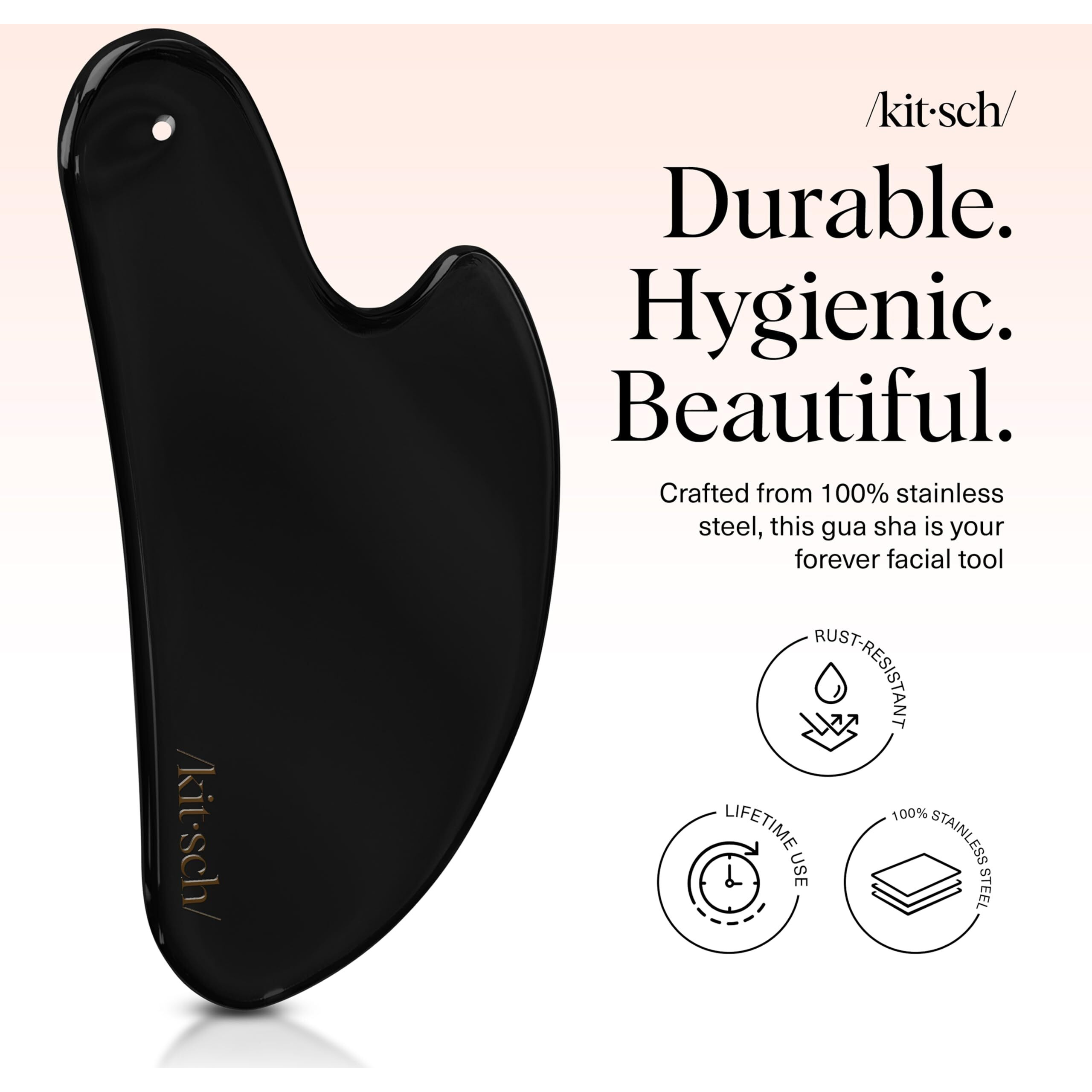 Kitsch Stainless Steel Gua Sha Facial Tools - Lymphatic Drainage Massager For Face & Chin, Jawline Shaper, Double Chin Reducer, Guasha Tool For Face Massager, Skin Care Tools - Matte Black