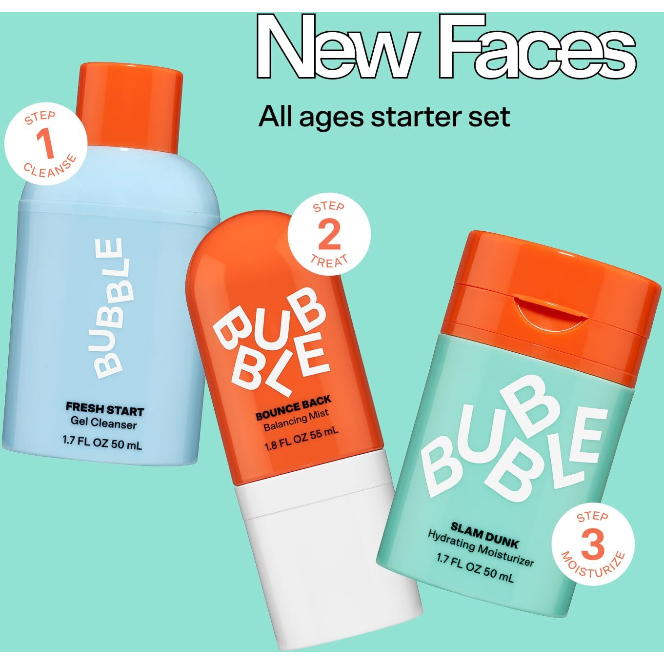 Bubble Skincare New Faces Gift Set - Skincare Set Includes Exfoliating Gel Cleanser, Balancing Facial Toner Mist + Hydrating Face Cream For Dry Skin - Skincare For Teens + Adults