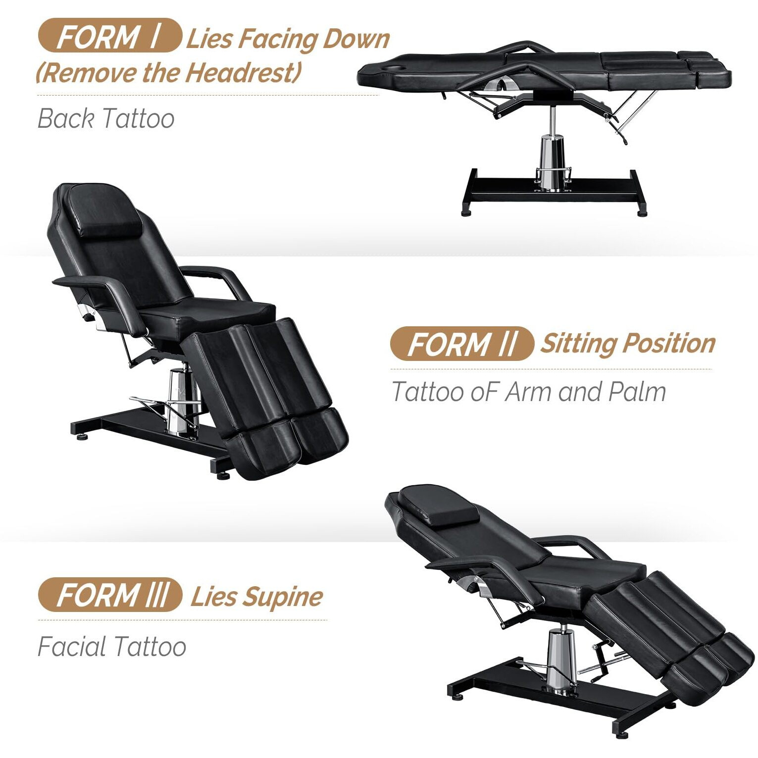 Omysalon Professional Tattoo Chair, Lash Chair Massage Table, Facial Bed With 2 Adjustable Split Legs, Esthetician Bed Table For Spa Lash Microblading Waxing & Physical Therapy, Black