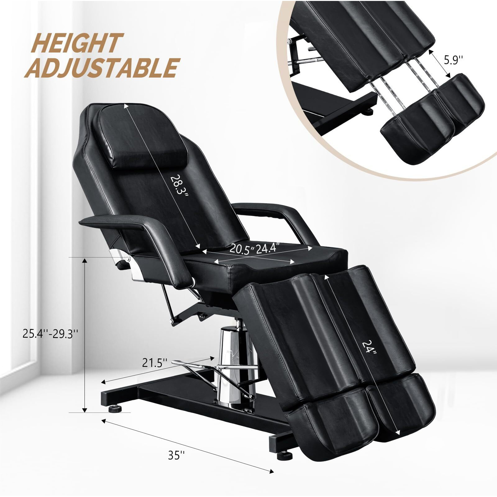 Omysalon Professional Tattoo Chair, Lash Chair Massage Table, Facial Bed With 2 Adjustable Split Legs, Esthetician Bed Table For Spa Lash Microblading Waxing & Physical Therapy, Black