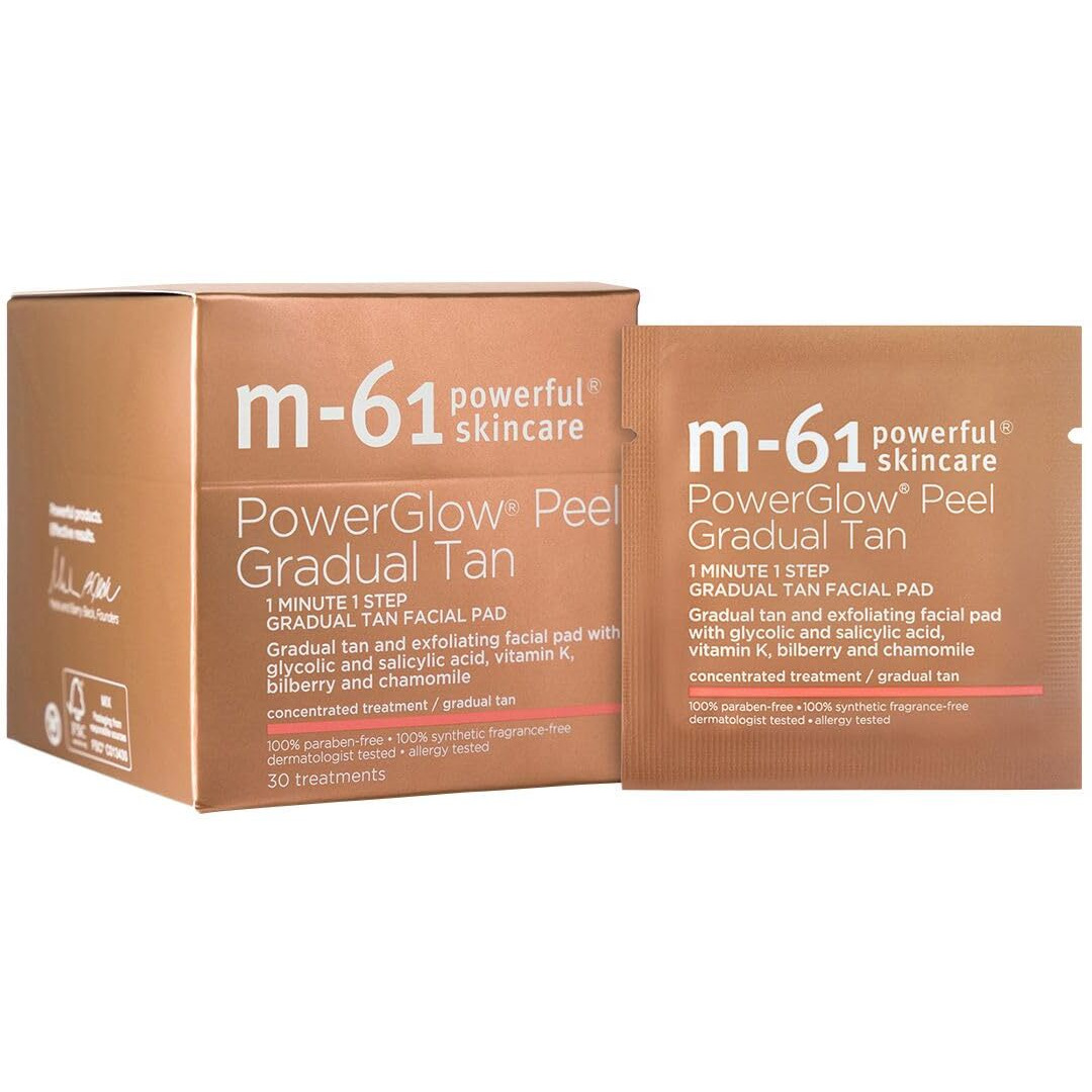 M-61 Powerglow Peel Gradual Tan | Exfoliating Facial Peel, Build A Streak-Free Radiant Glow - 30 Treatments
