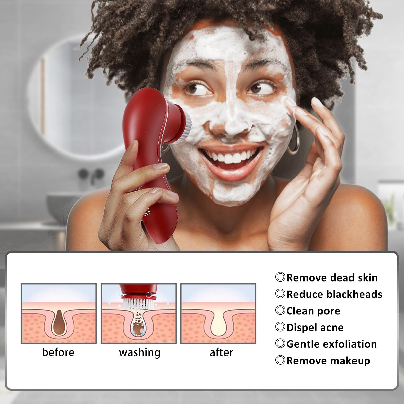 Facial Cleansing Brush, Electric Face Scrubber, Facial Cleansing Brush Rechargeable Ipx-7 Waterproof Rotating Face Scrubber For Exfoliating, Massaging And Deep Cleansing With 4 Brush Heads