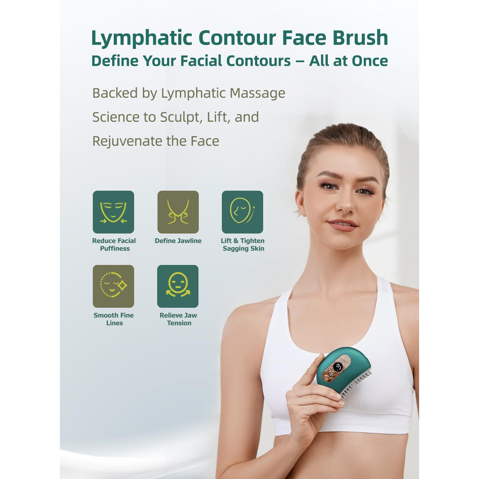 Kinbana Lymphatic Contour Face Brush - Face Massager For Lymphatic Drainage, Double Chin Reducer, And Facial Sculpting - Gentle Vibrating Lymphatic Drainage Tool For Jawline & Puffiness - Green