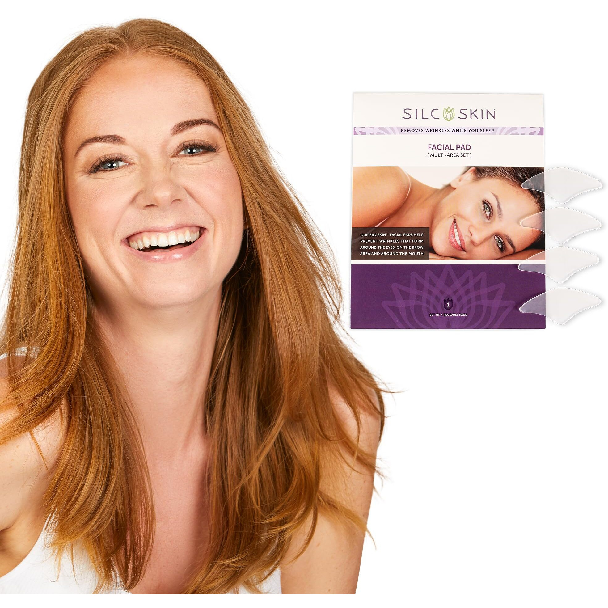 Silcskin Facial Pad - Multi-Area Set Reusable Pads - Self-Adhesive Silicone Facial Patches - Wrinkle Patches For Eyes - 4 Reusable Facial Pads