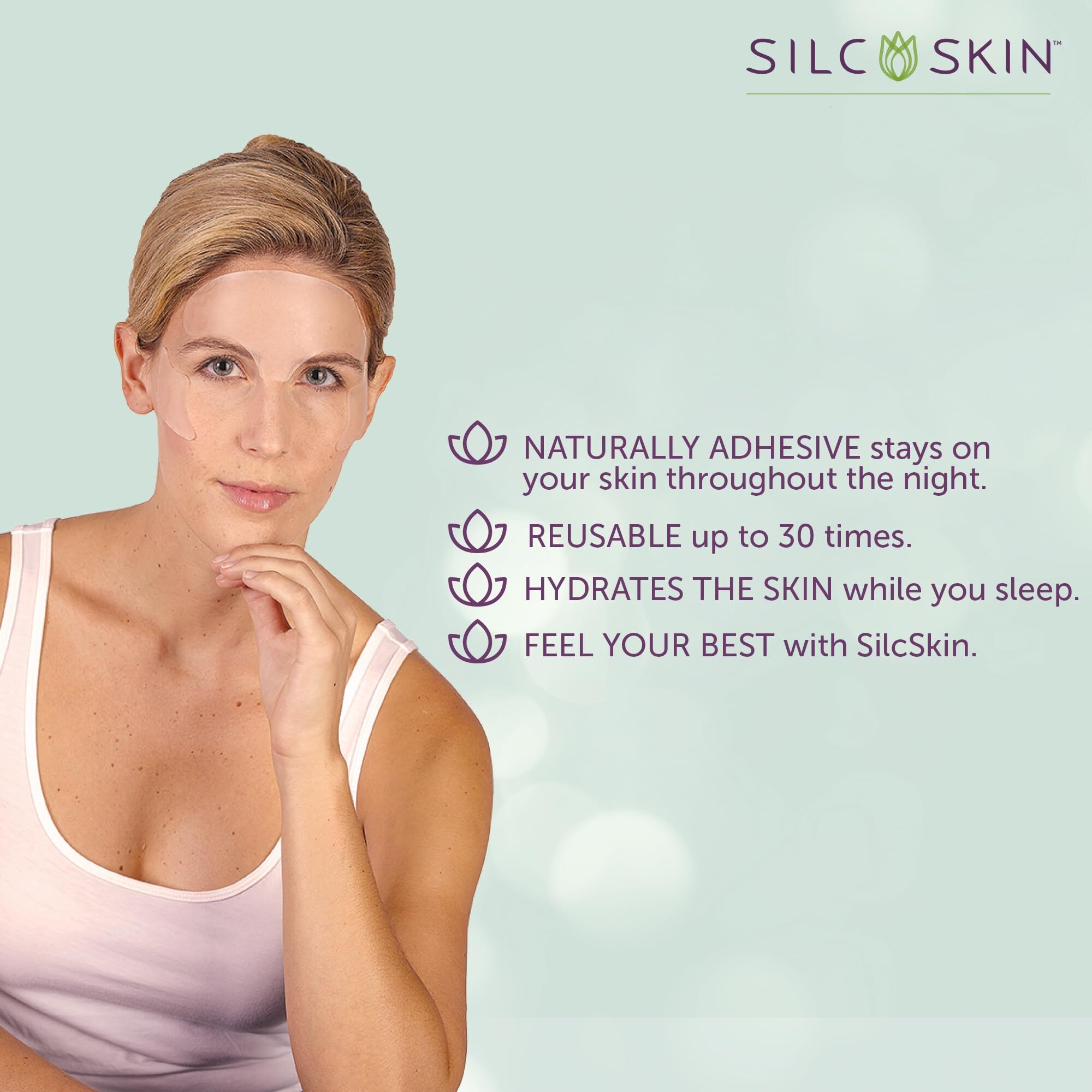 Silcskin Facial Pad - Multi-Area Set Reusable Pads - Self-Adhesive Silicone Facial Patches - Wrinkle Patches For Eyes - 4 Reusable Facial Pads