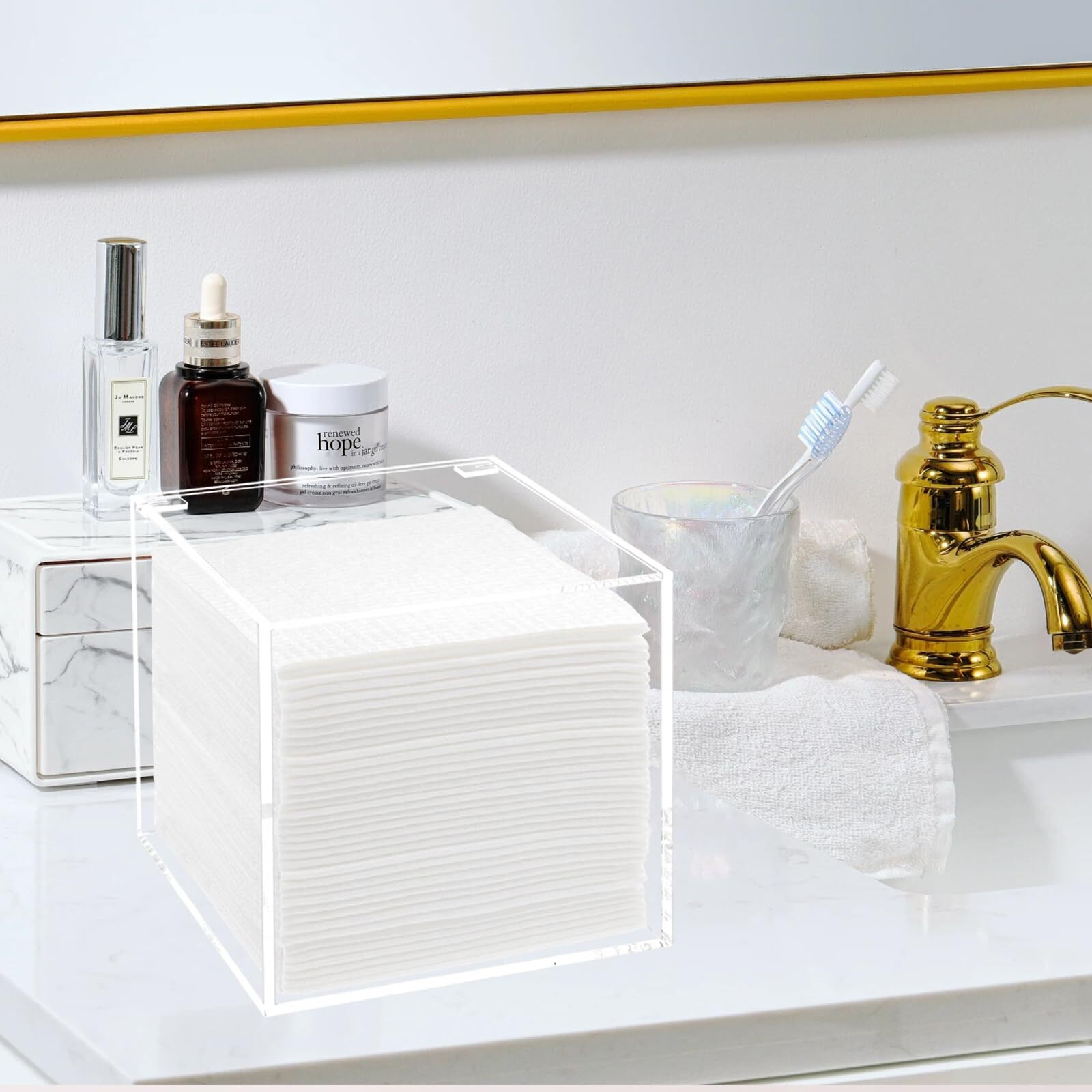 Delipply Face Towelettes Disposable Holder, Disposable Face Towel Container Acrylic, Facial Towels Storage Box, Clear