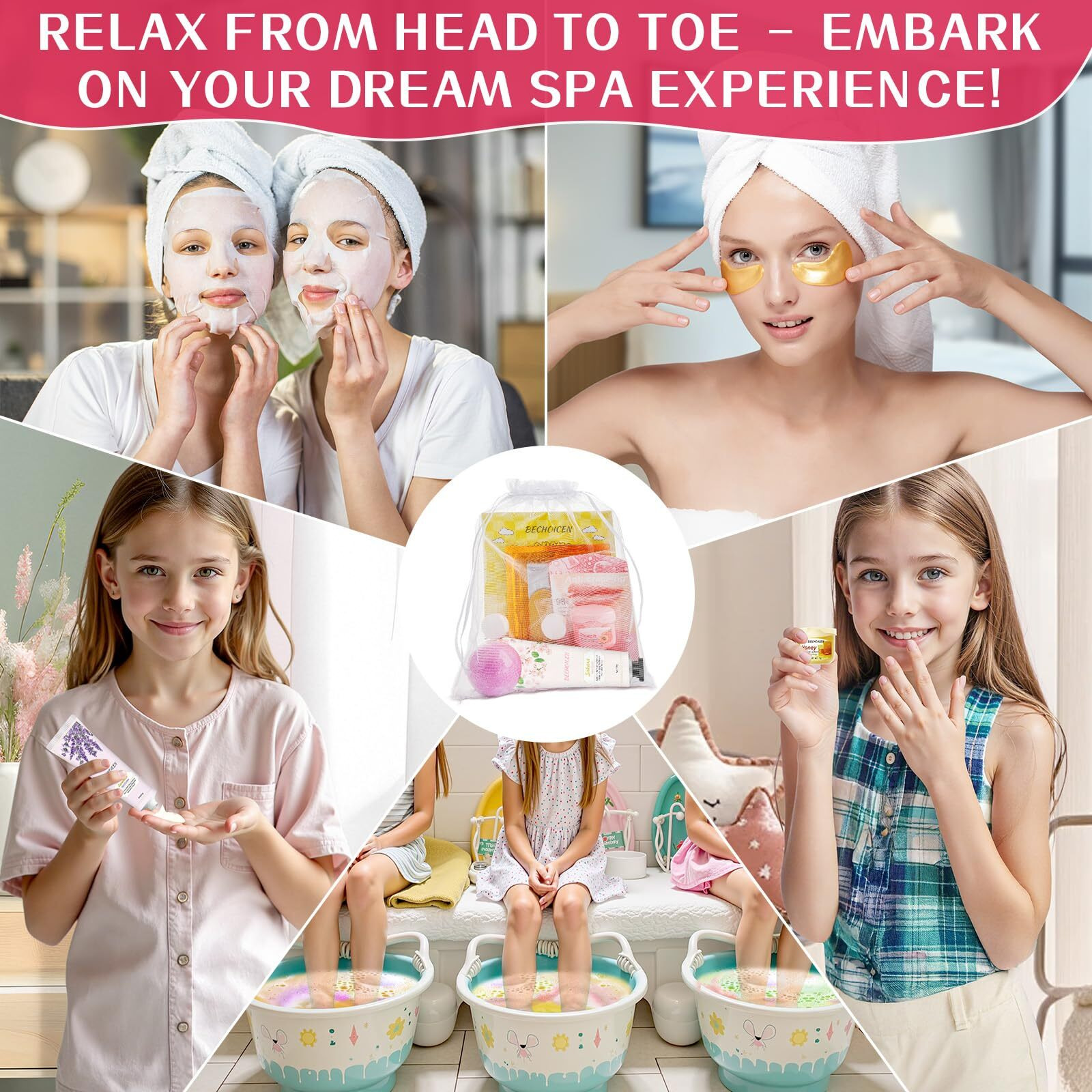 28Pcs Spa Birthday Party Supplies,4 Set Spa Party Favors Kit With Facial Masks Eye Patches Hand Cream Lip Balm Foot Bath Bombs,Ideal Gift For Sleepovers & Birthdays,Safe For All Skin Types
