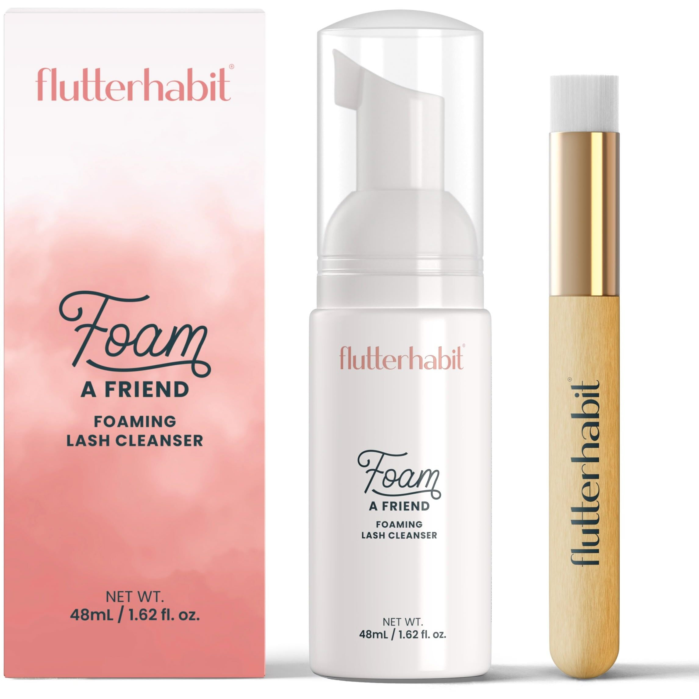 Flutterhabit Lash Shampoo, Gentle Foaming Eyelash Extension Cleanser, Lash Extension Cleanser Gently Removes Waterproof Makeup, Dirt, & Oil From Multi-Day Lashes, For Professional & Home Use (50Ml)