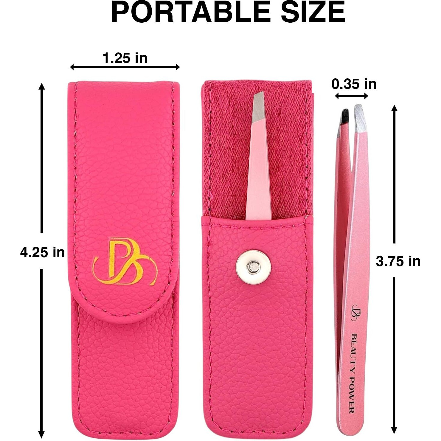 Beauty Power Professional Tweezers In Case - Slant, Durable Lightweight German Stainless Steel, Ultra Precision Tweezers For Eyebrows, Facial Hair, Chin, And Ingrown Hair Removal - Gift (Pink)