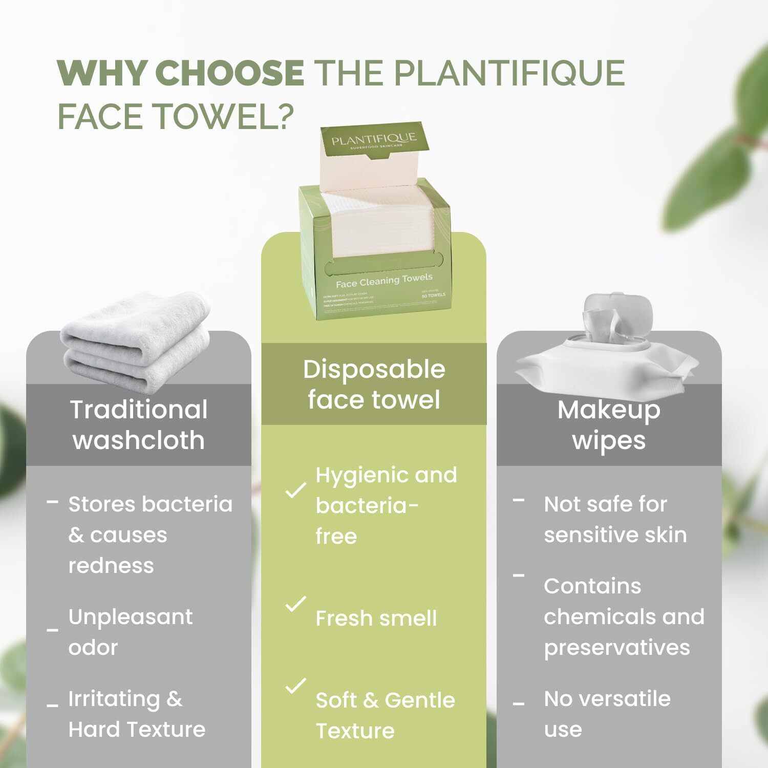 Plantifique Disposable Face Towels Xl 10"&quotX12"" - 100% Biodegradable Viscose Facial Towelettes For Women Skin Care - Toallas Para La Cara Desechables, 100 Count