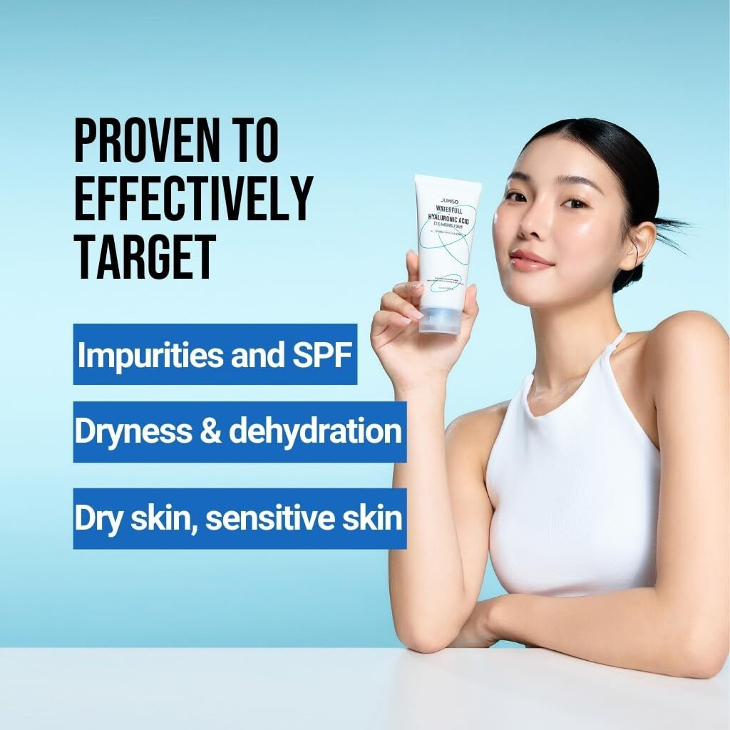 Jumiso Waterfull Hyaluronic Acid Cleansing Foam - Korean Face Wash 3-Complex Hyaluronic Ceramides Lha Gentle Exfoliating Hydrating Cleanser All Skin Types Non-Stripping 5.07 Oz