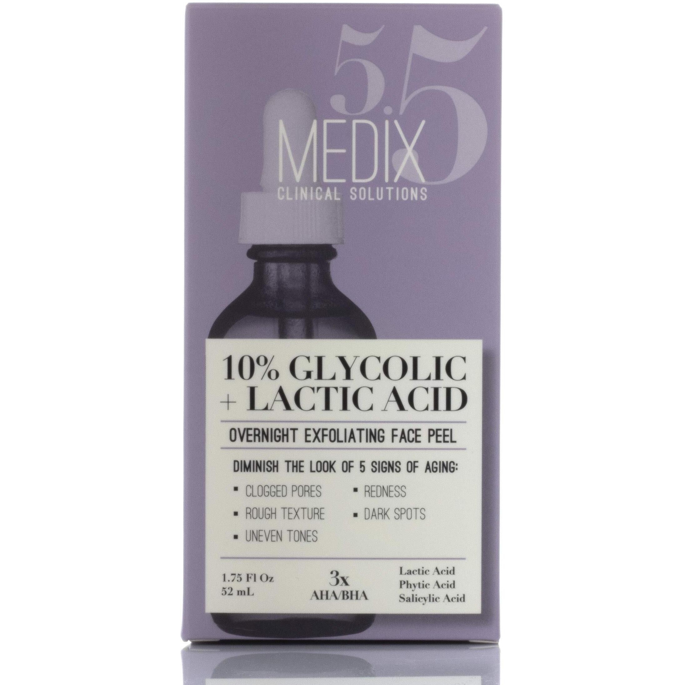Medix 5.5 10% Glycolic Acid Face Peel Exfoliating Serum With Lactic Acid + Salicylic Acid, Gentle Skin Care Exfoliate Facial Peel Treatment Targets Fine Lines, Wrinkles, Large Pores |1.75 Fl Oz