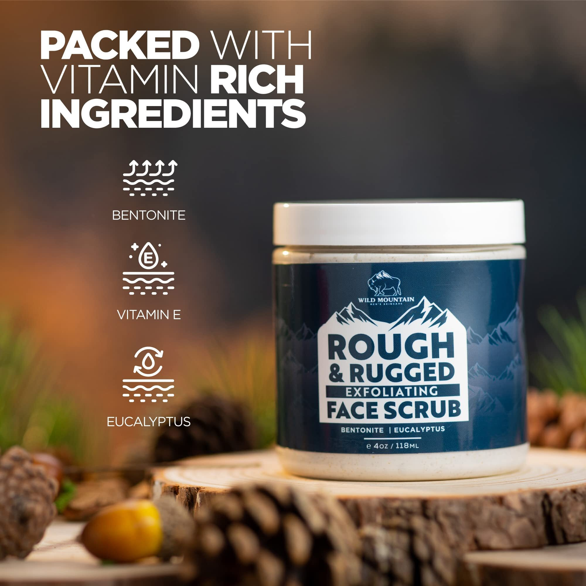 Wild Mountain Rugged & Rough Handcrafted Micodermabrasion Mens Facial Exfoliator (4Oz), Exfoliates Face