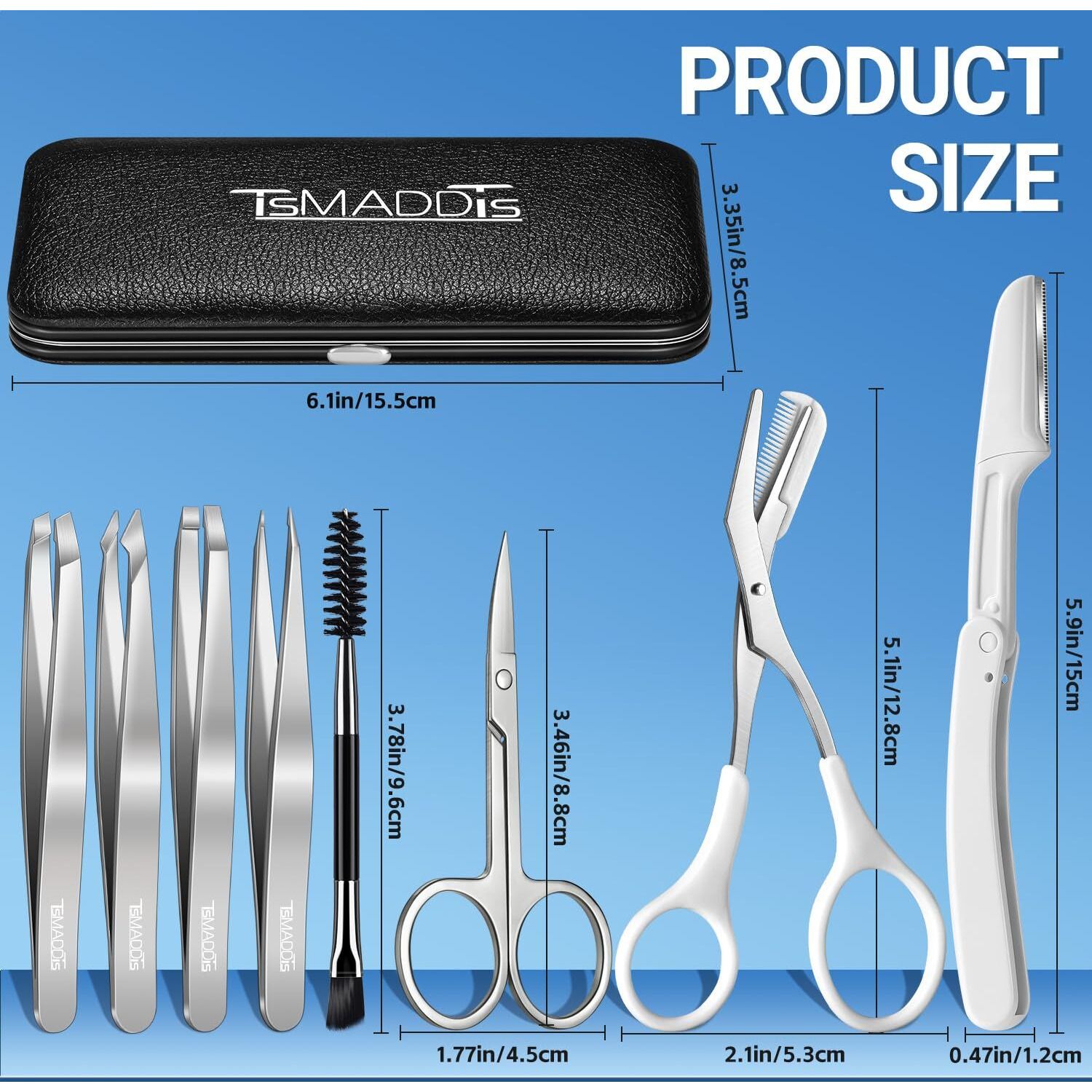 Tsmaddts Tweezers For Women Facial Hair, 8 In 1 Eyebrow Kit With Tweezers, Scissors, Razor, Brush With Travel Bag, Eyebrow Shaping Kit