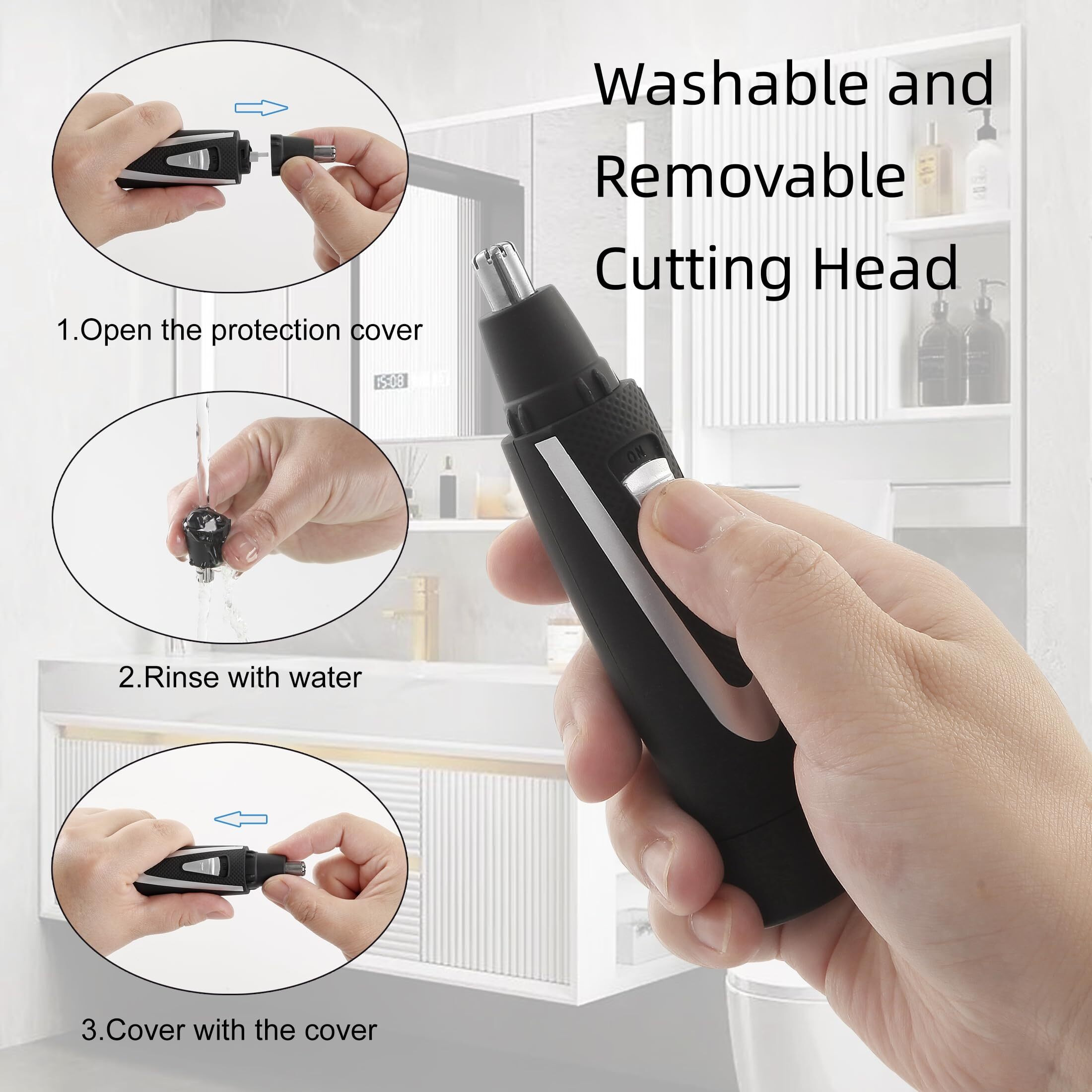 Ear And Nose Hair Trimmer Clippers 2025 Professional Painless Eyebrow & Facial Hair Trimmers Remover For Men Women, Battery Operated Nasal Clipper, Dual Edge Waterproof Blades For Easy Clean, Black