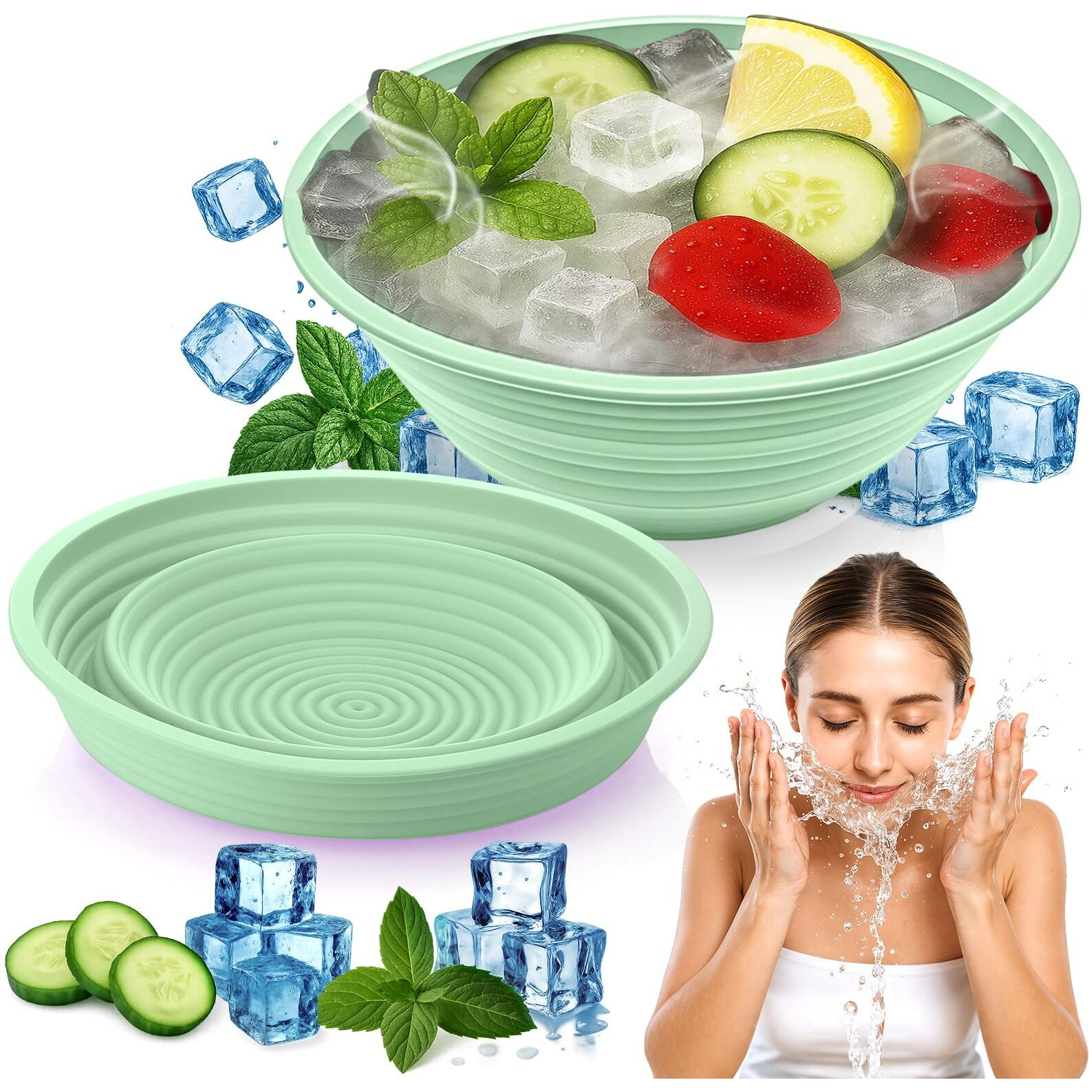 Xangnier Face Bowl For Ice - Collapsible Silicone Facial Ice Bath Bowl For Cold Plunge Therapy, Skin Tightening & Acne Relief - Portable Spa Tool For Home & Travel, Green