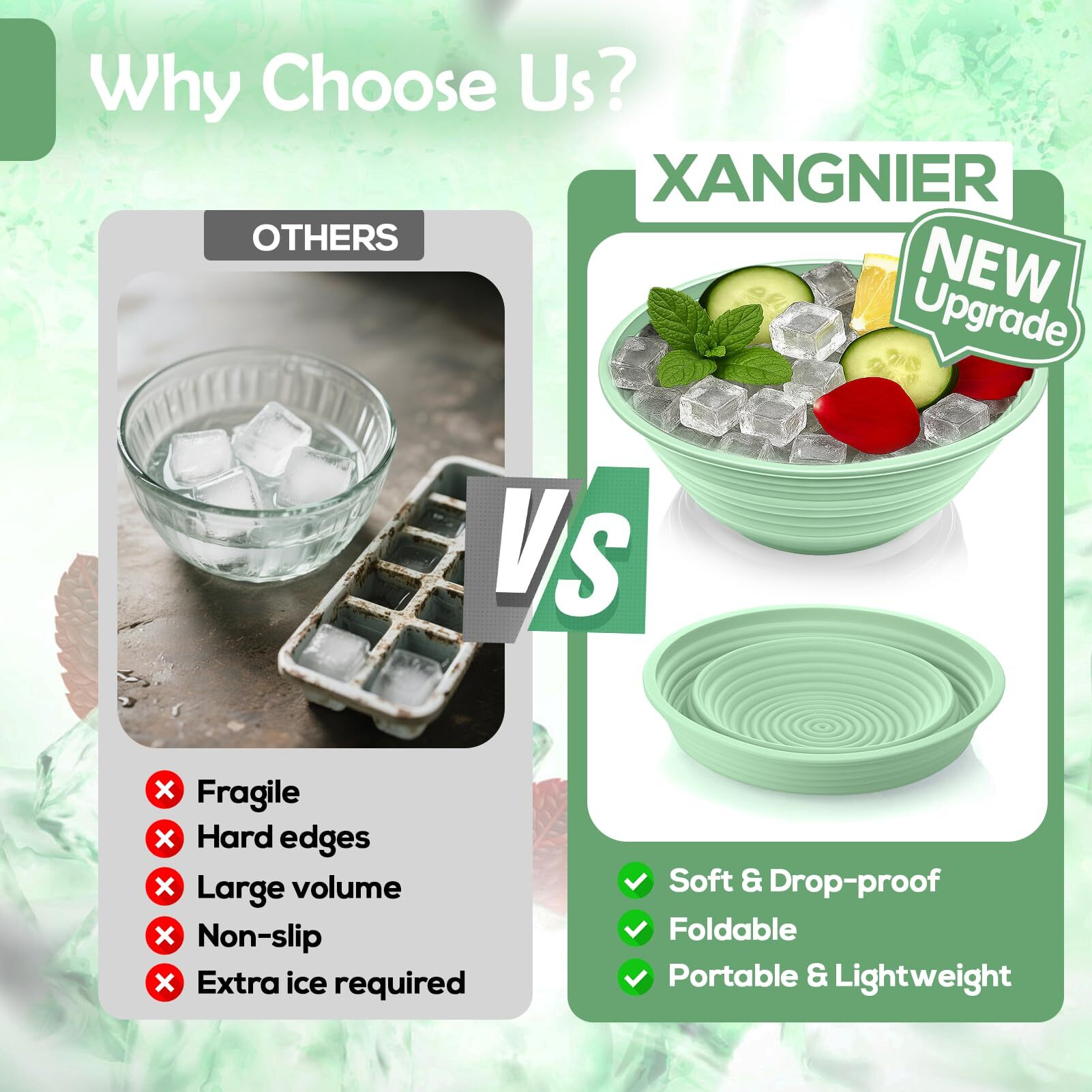 Xangnier Face Bowl For Ice - Collapsible Silicone Facial Ice Bath Bowl For Cold Plunge Therapy, Skin Tightening & Acne Relief - Portable Spa Tool For Home & Travel, Green