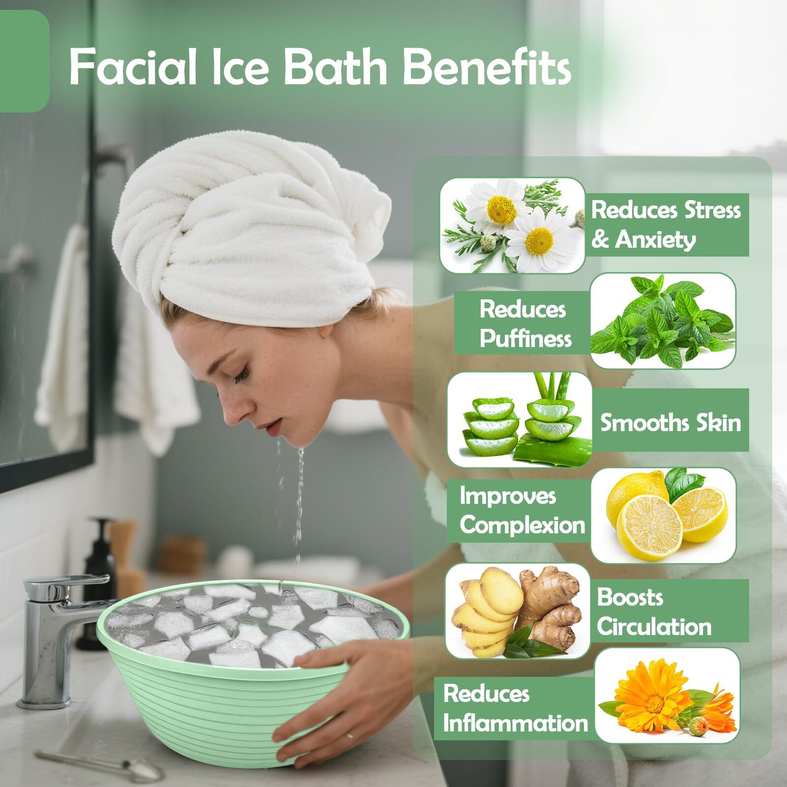 Xangnier Face Bowl For Ice - Collapsible Silicone Facial Ice Bath Bowl For Cold Plunge Therapy, Skin Tightening & Acne Relief - Portable Spa Tool For Home & Travel, Green