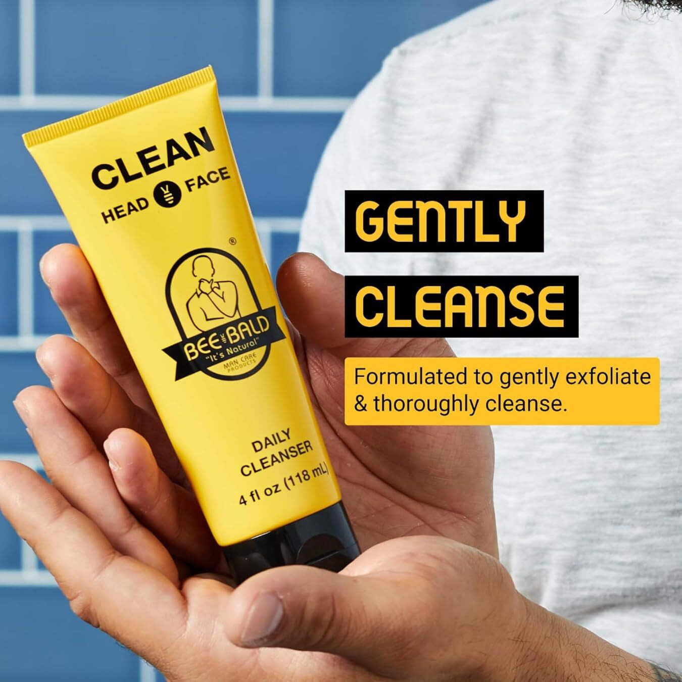 Bee Bald Clean Daily Head & Face Cleanser, Refreshes And Thoroughly Washes, Premium Bald Head Care For Men And Women, 4 Fl Oz (Pack Of 3)