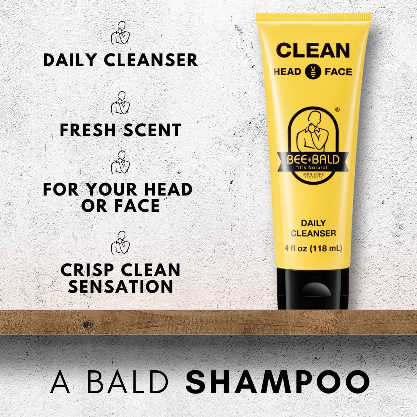 Bee Bald Clean Daily Head & Face Cleanser, Refreshes And Thoroughly Washes, Premium Bald Head Care For Men And Women, 4 Fl Oz (Pack Of 3)