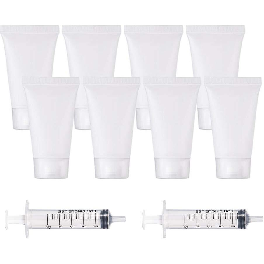 Benecreat 30 Pack 0.5Oz Clear Empty Tubes With Plastic Syringes Clear Squeezable Cosmetic Containers Refillable Plastic Tubes For Shampoo Facial Cleanser Makeup Sample
