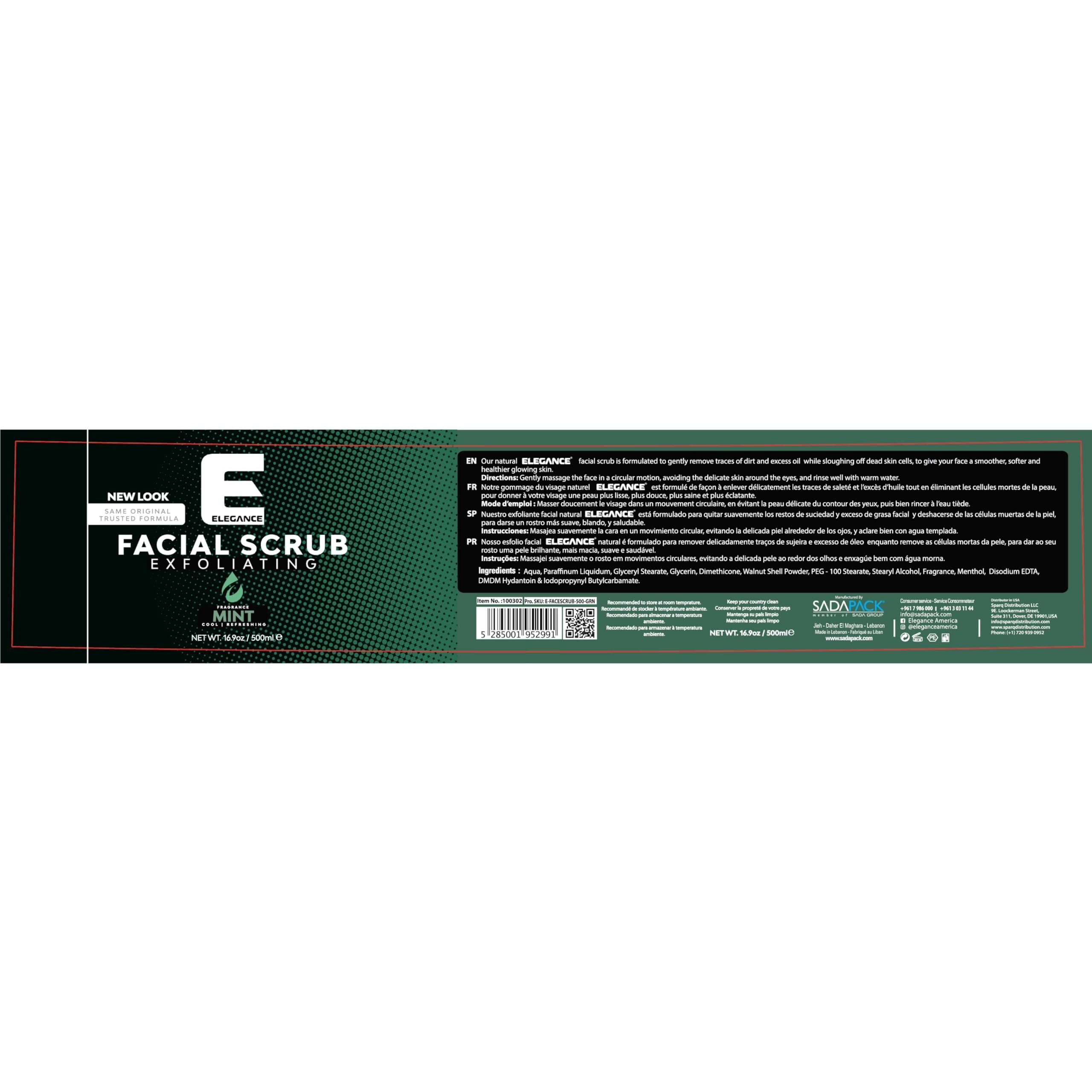 Elegance Natural Face Scrub, 16.9 Oz, Mint Based Facial Scrub, Exfoliate And Eliminate Impuritites For A Healthy And Hydrated Glowing Skin