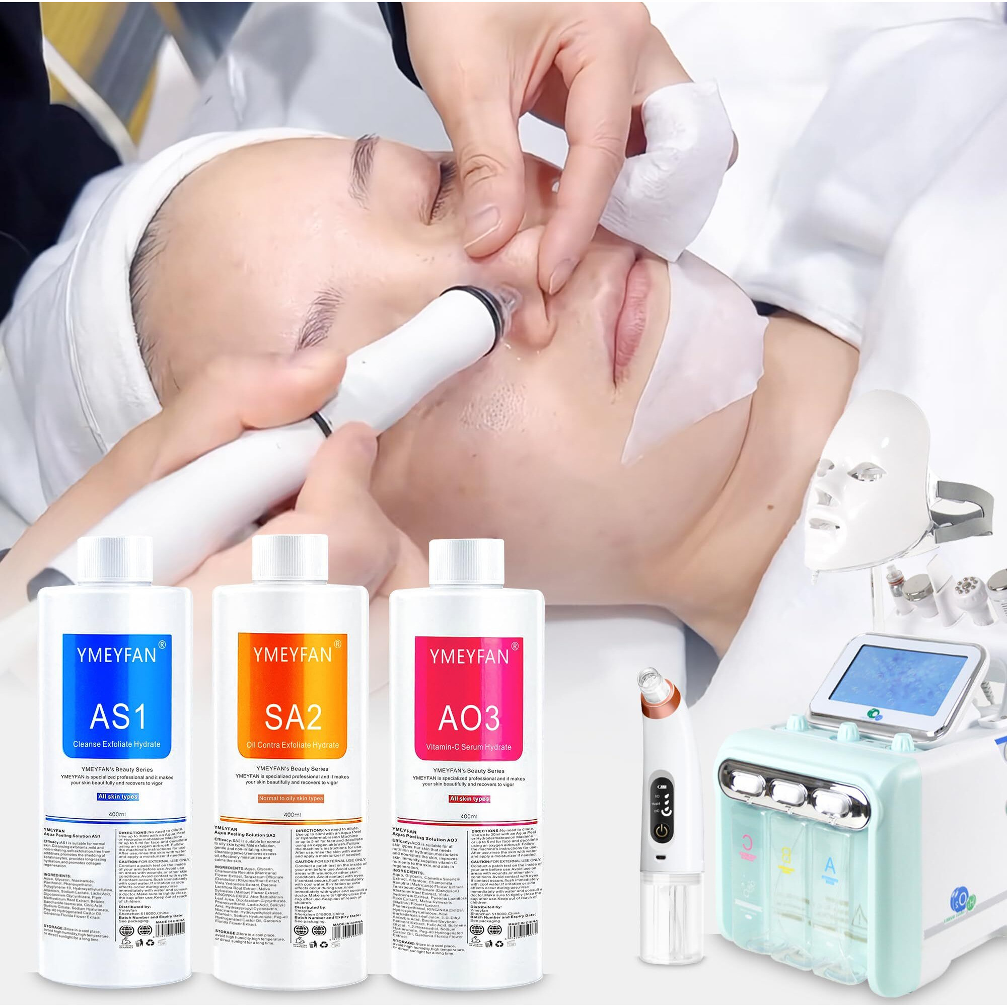 Ymeyfan Ao3 Solution For Facial Machine (English Ver.), Aqua Peeling Solution For Hydrogen Oxygen Facial Machine Professional, Facial Nourishing Hydrating Serums For Face Skin Care(400Mlx3Bottles)