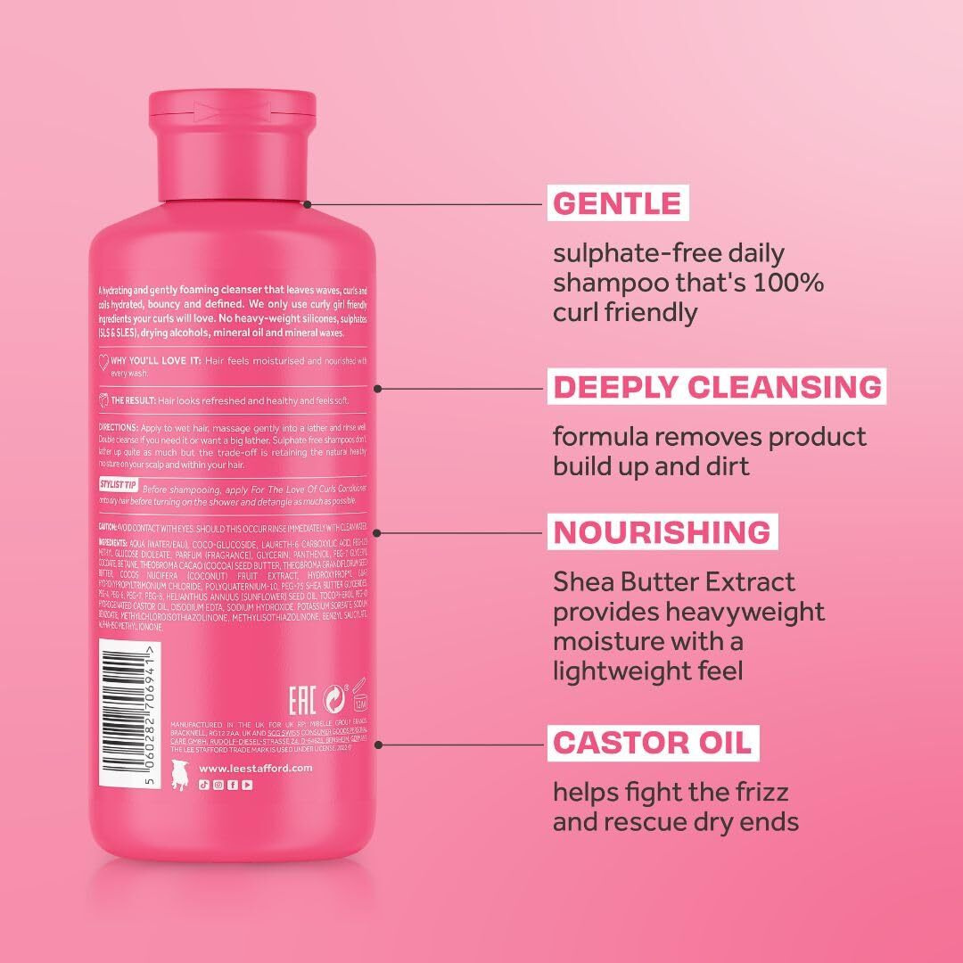 Lee Stafford Wavy, Curly, & Coily Shampoo | For The Love Of Curls - Daily Cleanser For 2A To 4C Hair, Anti Frizz, Moisturising, Adds High Gloss Shine To Smooth Defined Curls, Lightweight, 16.9 Fl Oz