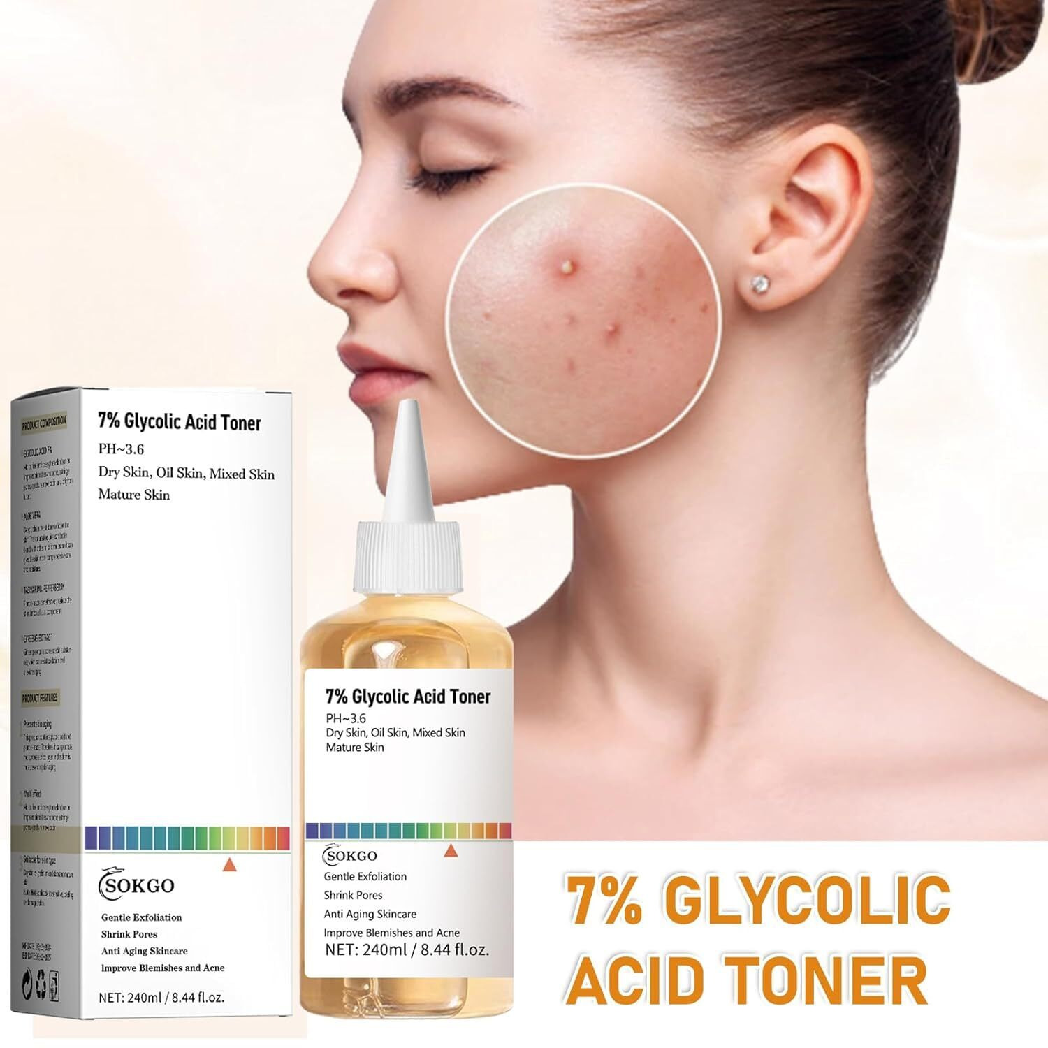 7% Glycolic Acid Exfoliating Toner, Exfoliating Facial Toner, Pore Minimizing Toner, Smooth Skin, Even Tone, Hydrating Formula