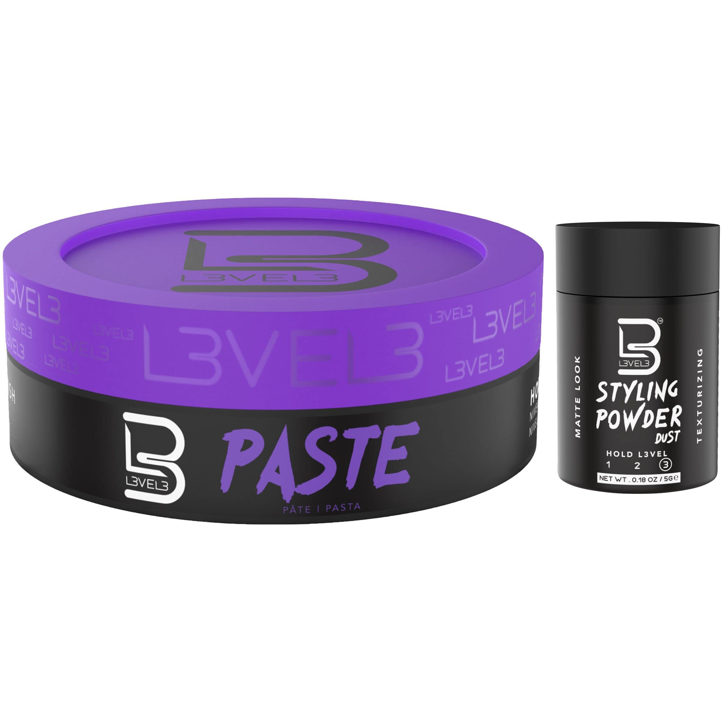 L3 - Level 3 Paste - Long-Lasting Hold - Improves Strength And Volume Of Hair - Protects Against Hair Damage - Level Three Men Styling Product (Sample Powder Included, Paste)