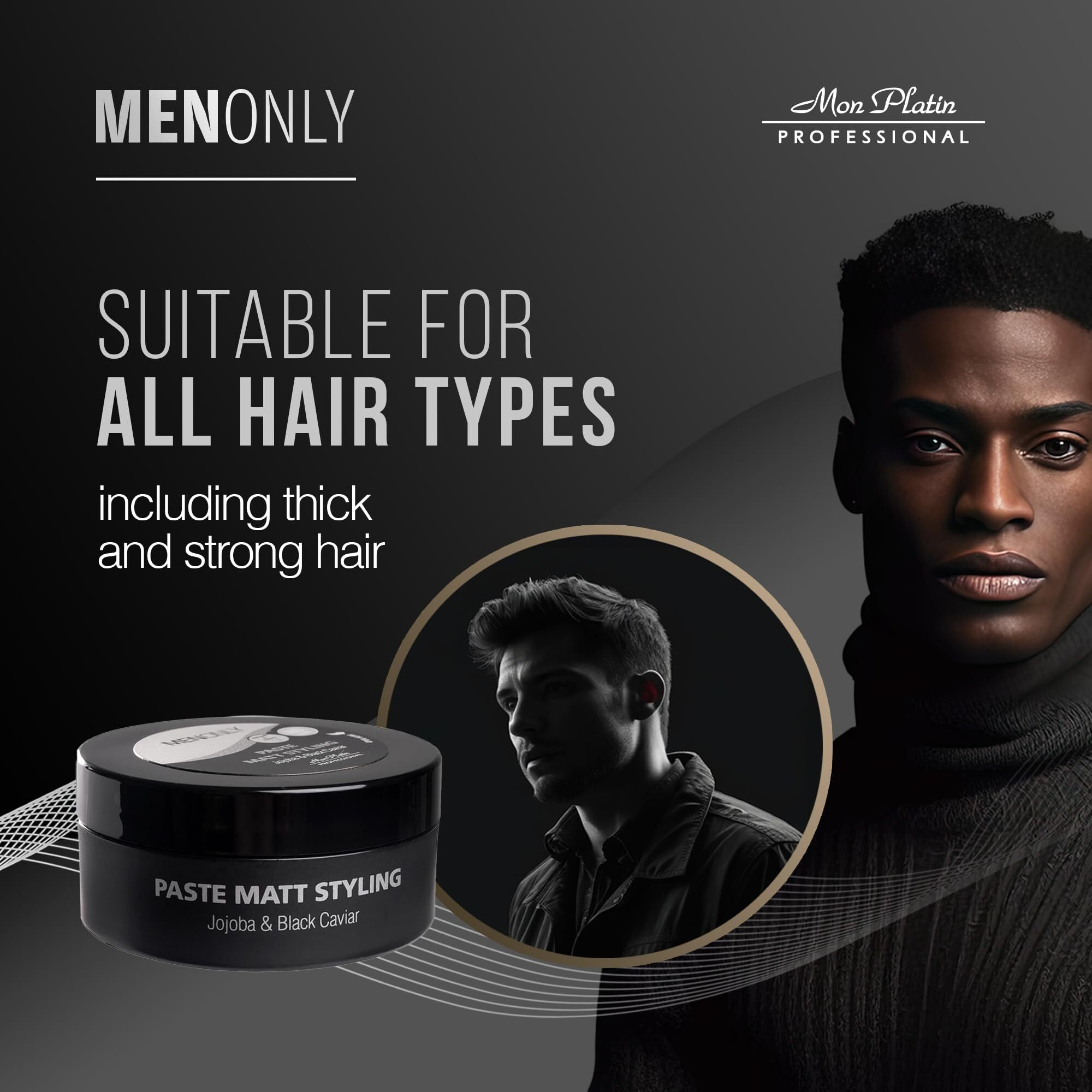 Mon Platin Mens Matte Styling Paste - Strong Hold, Non-Greasy Hair Wax With Jojoba & Black Caviar, 85Ml