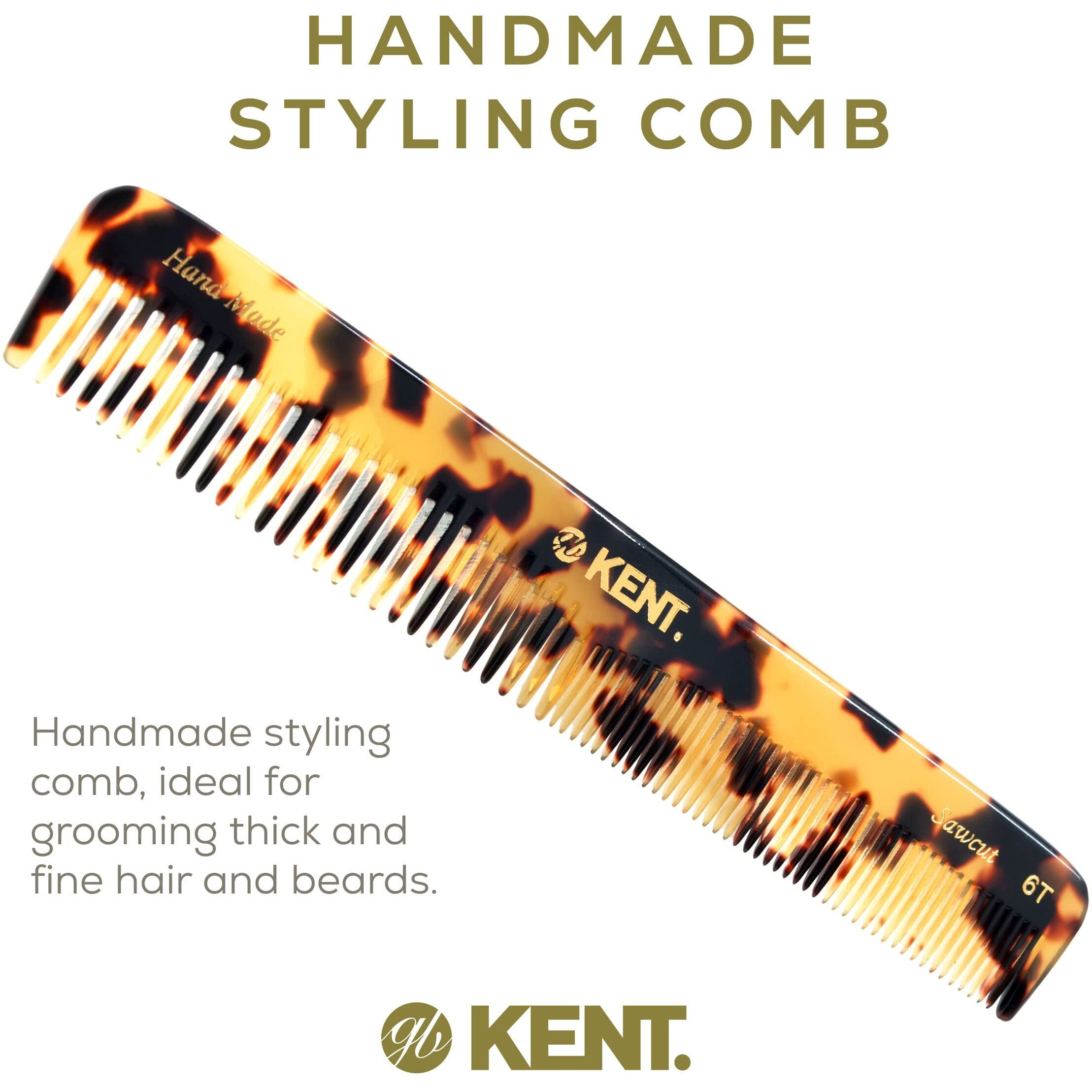Kent 6T Ty Fine Tooth And Wide Tooth Hair Comb, Handmade Styling Comb For Hair Care, Barber Combs, Beard Combs For Men, Styling Grooming For Men, Women And Kids